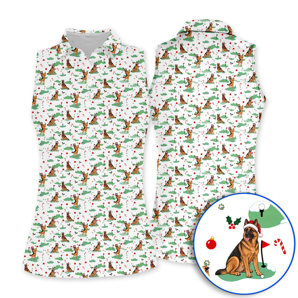 Funny German Shepherd Christmas Golf Shirt, German Shepherd Pattern Golf Polos, Xmas Golf Gift for Golfers