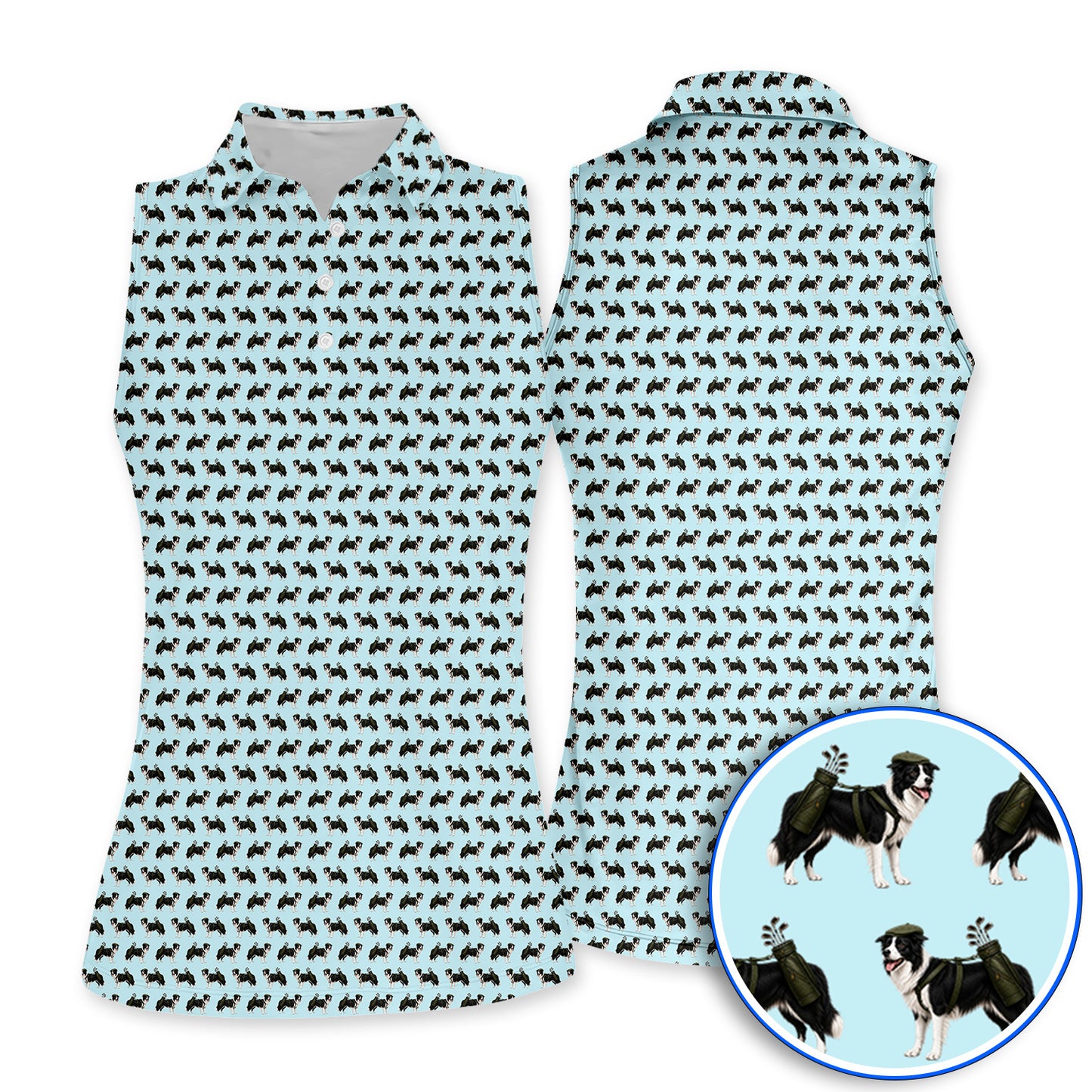 Funny Border Collie Golf Polos, Border Collie Pattern Golf Shirt for Golfer, Dog Lovers Golf Gift