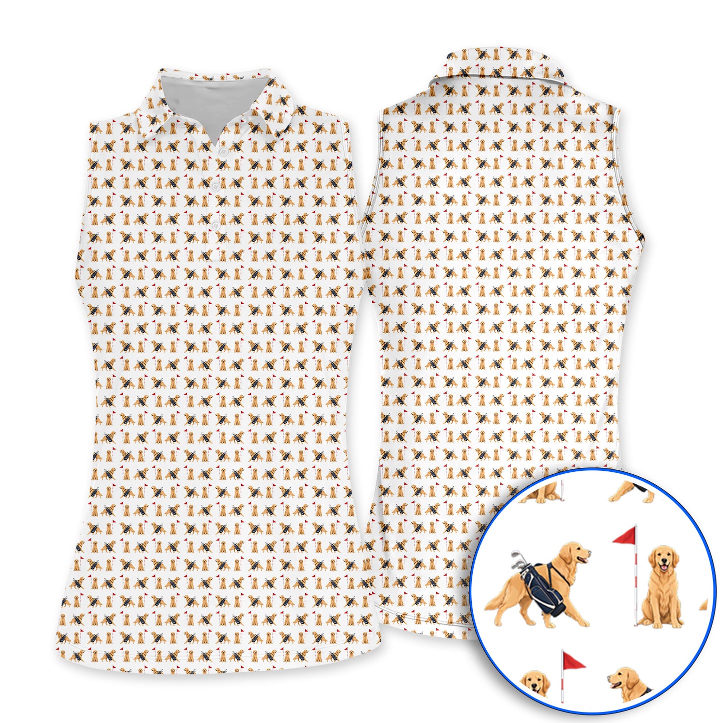 Funny Golden Retriever Golf Shirt, Golden Retriever Pattern Golf Polos, Dog Lover Golf Shirt