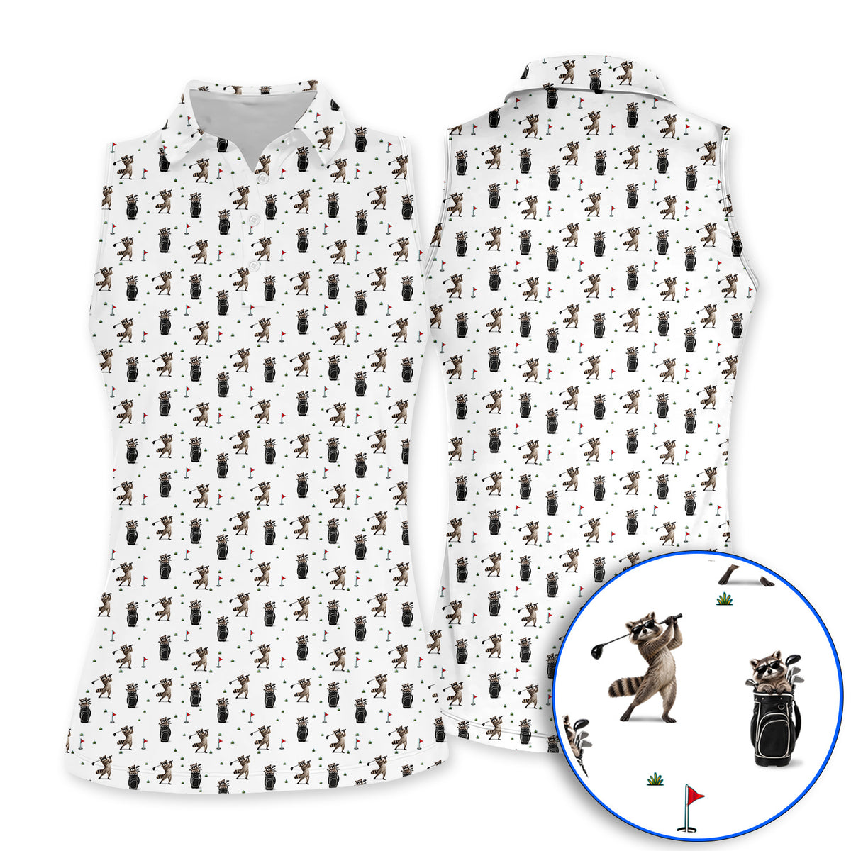 Raccoon Golf Polos, Funny Raccoon Golf Pattern Shirt, Cute Golf Animal Gift For Golf Lovers
