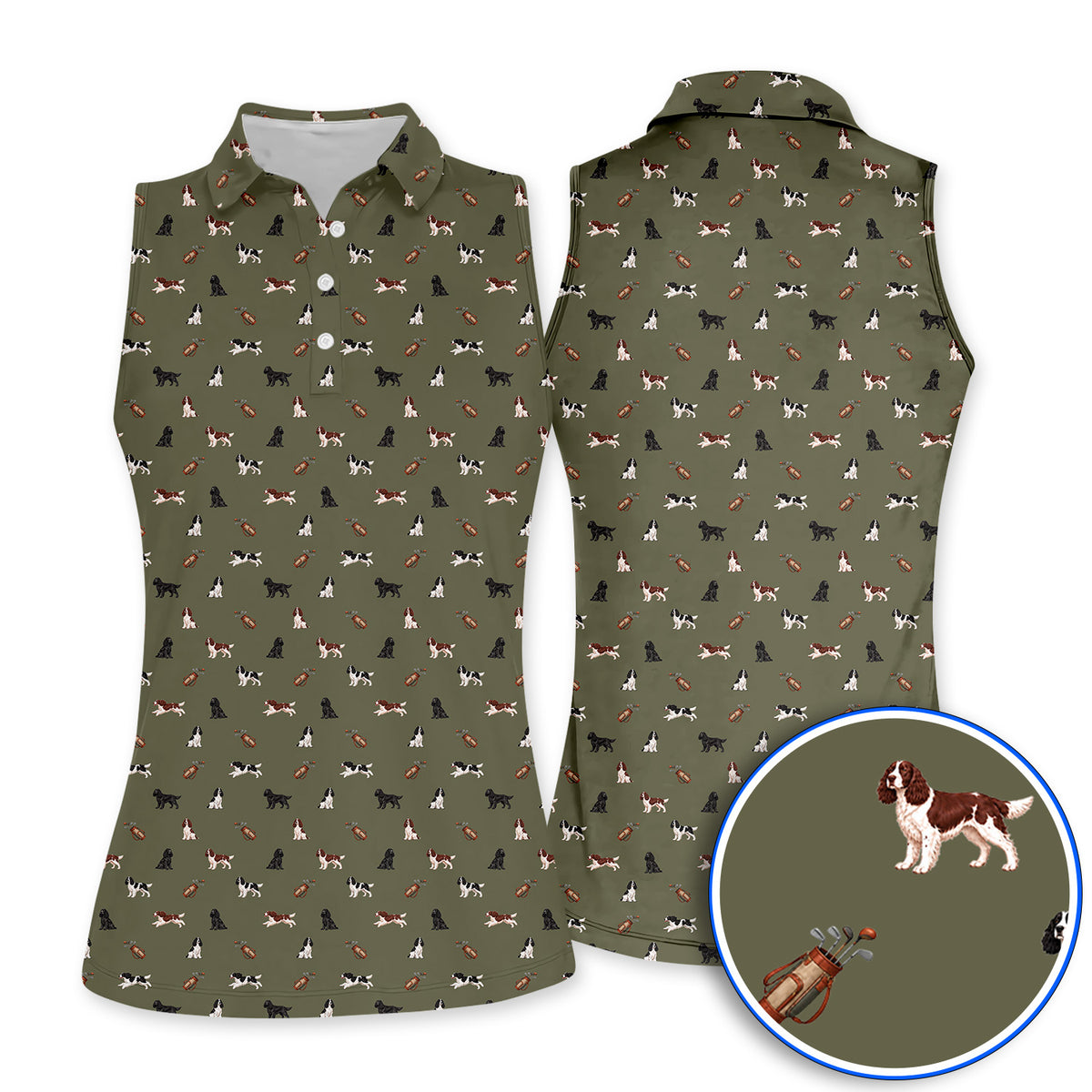 English Springer Spaniel Golf Shirt, Funny Dog Pattern Golf Polos, Golf Gift For Golfers