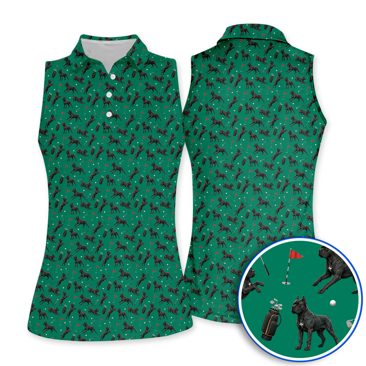 Crazy Cane Corso Pattern Golf Polos, Black Cane Corso Golf Shirt for Dog Lovers, Golf Gift for Golfers