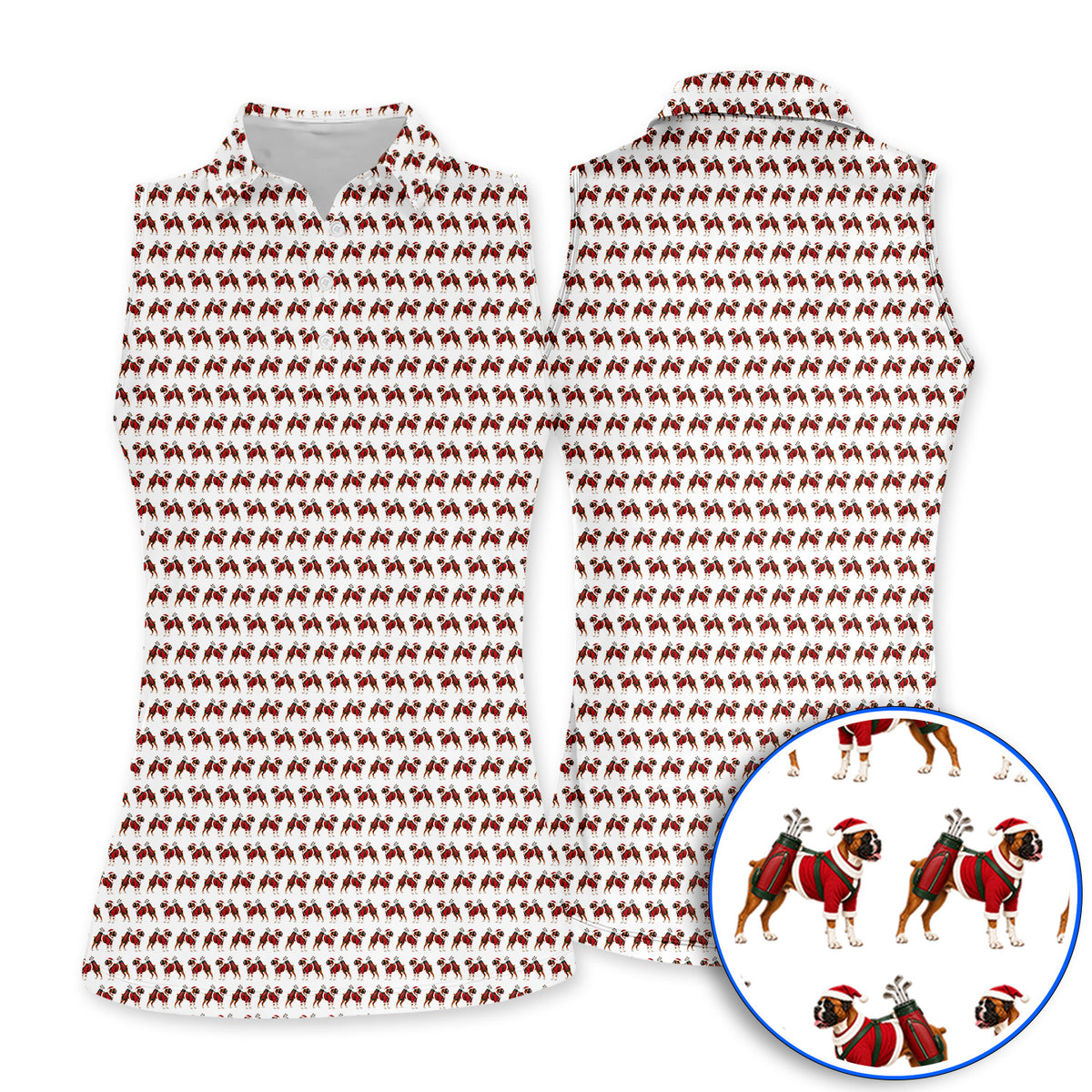 Boxer Dog Christmas Pattern Golf Polos, Santa Boxer Golf Shirt, Boxer Lover Holiday Golf Gift For Golfer