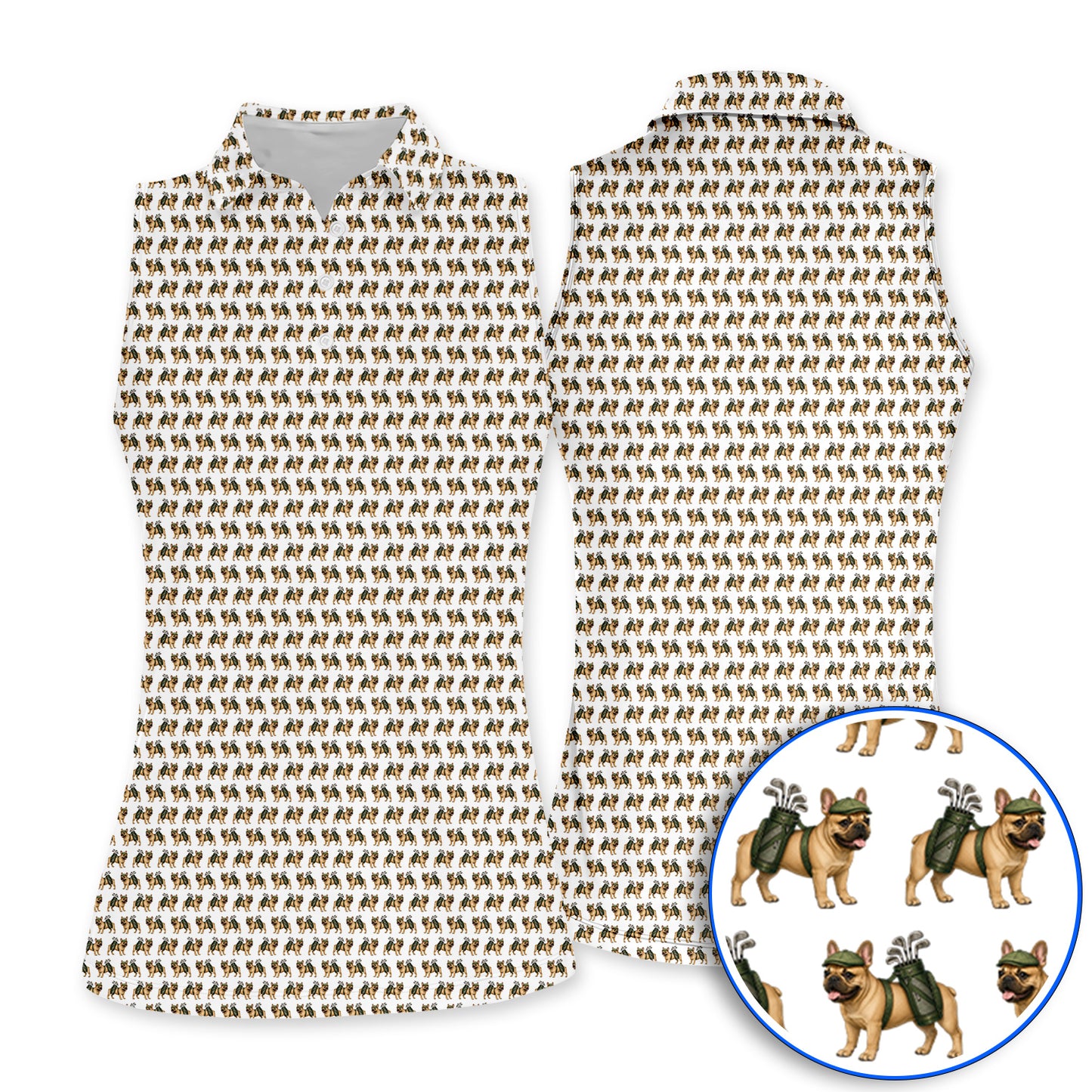 French Bulldog Pattern Golf Polos, Funny Frenchie Dog Shirt, Golf Gift For Golfer
