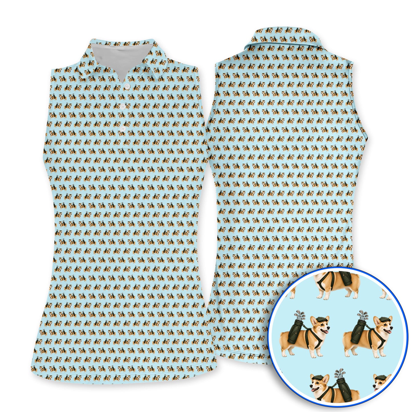 Funny Corgi Golf Polos For Golfer, Corgi Pattern Golf Shirt, Dog Lover Golf Gift