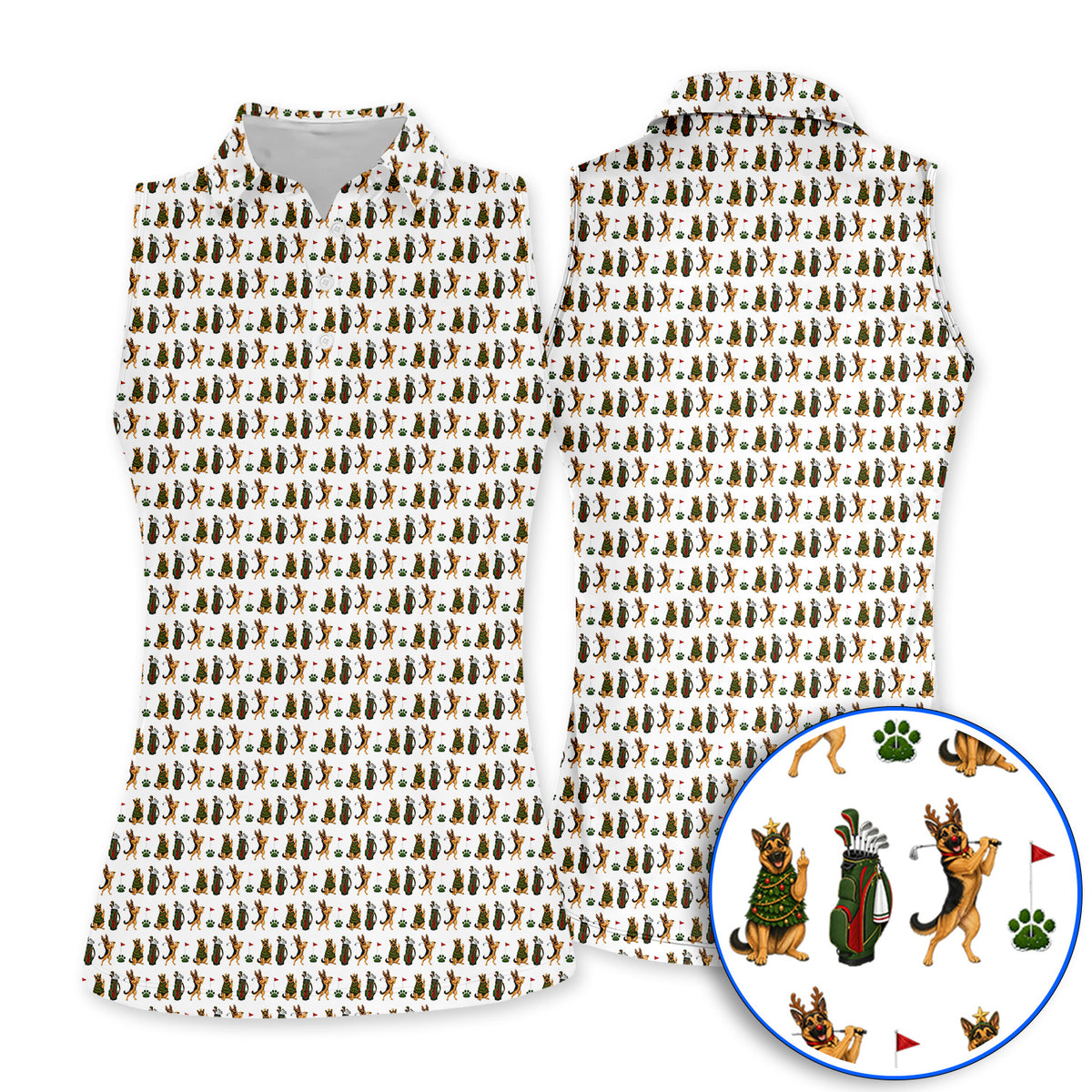 German Shepherd Christmas Golf Shirt, German Shepherd Pattern Golf Polos, Xmas Golf Gift For Golfer