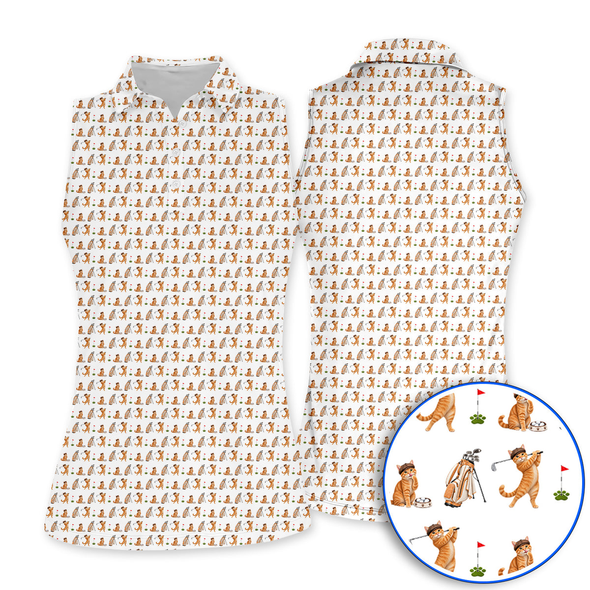 Crazy Orange Cat Golf Shirt, Ginger Cat Playing Golf Pattern Golf Polos, Unique Golf Gift for Cat Lovers