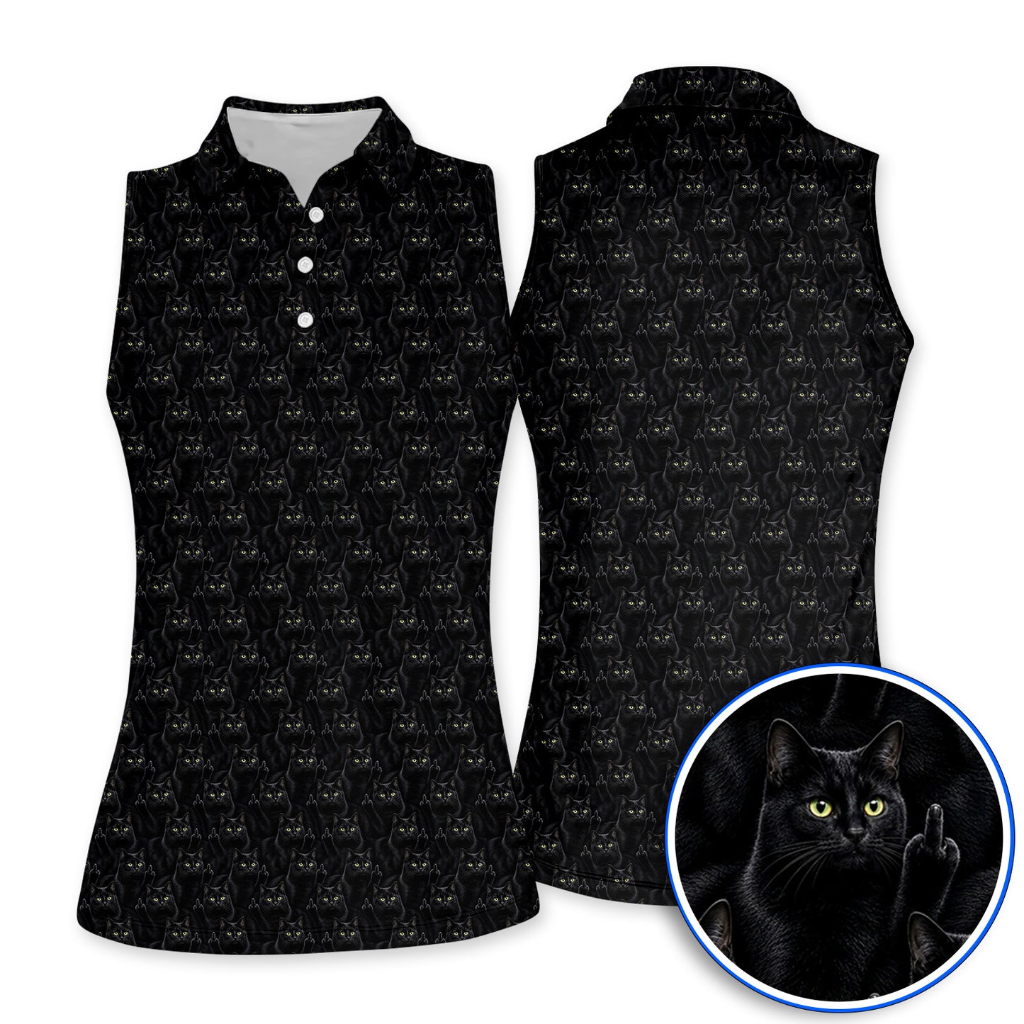 Black Cat Pattern Golf Polos, Funny Cat Lover Golf Shirt, Golf Gift For Golfer