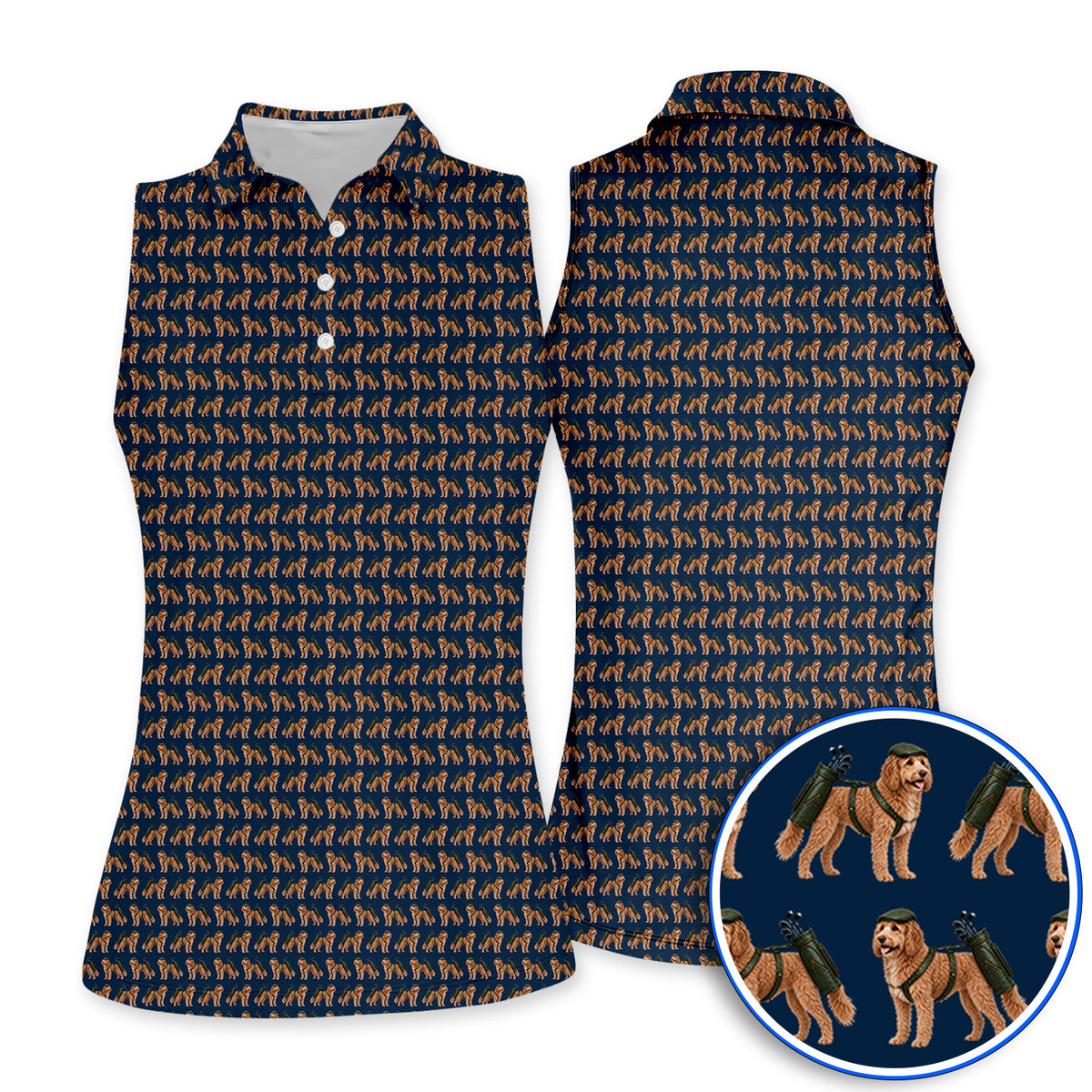 Goldendoodle Golf Polos, Funny Golfing Doodle Dog Pattern Golf Shirt, Golf Gift For Golfers