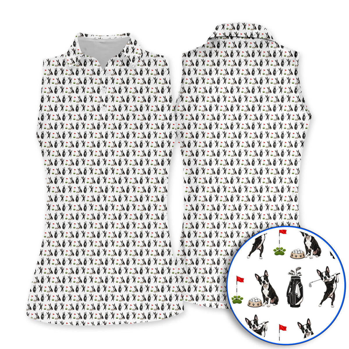 Funny Boston Terrier Pattern Golf Polos, Boston Terrier Golf Shirt, Golf Gift For Golfer