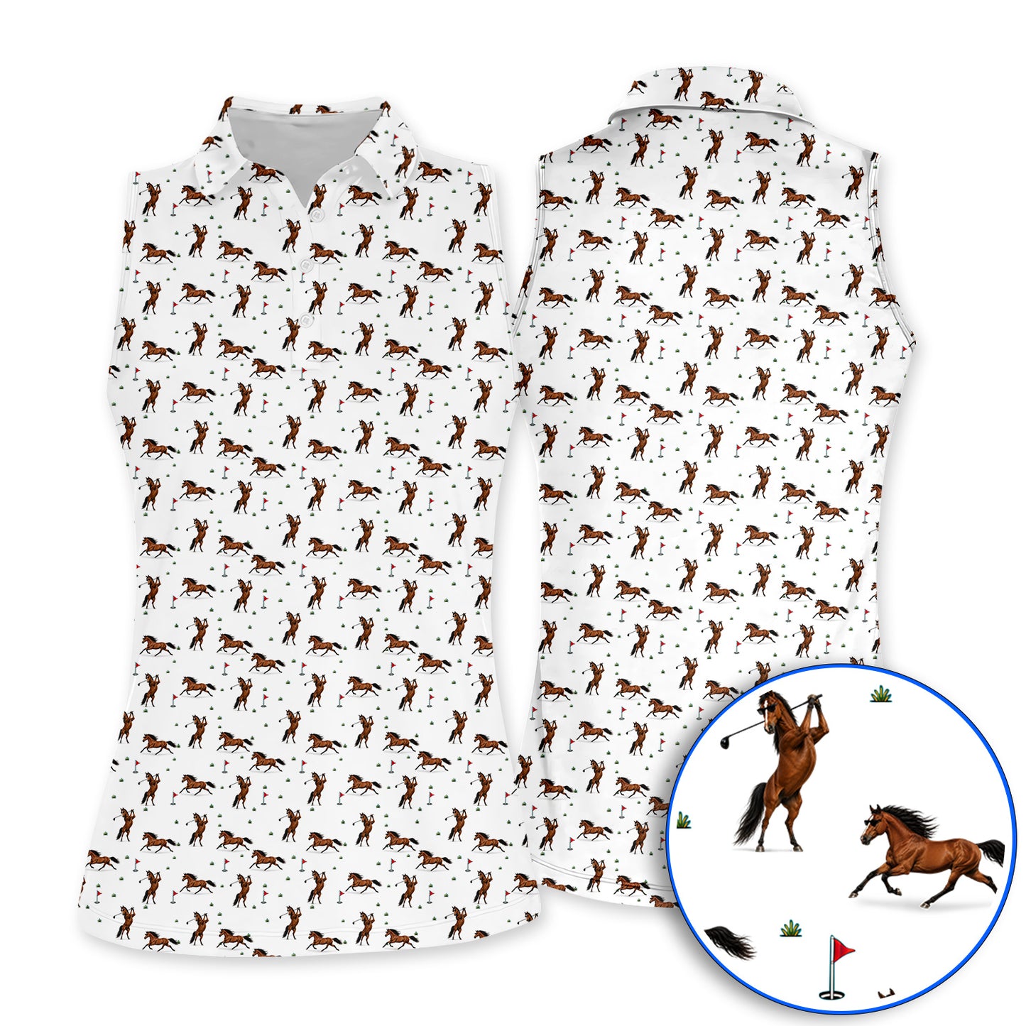 Crazy Horse Golf Pattern Polos, American Quarter Horse Golf Shirt, Western Horse Gift for Golfers