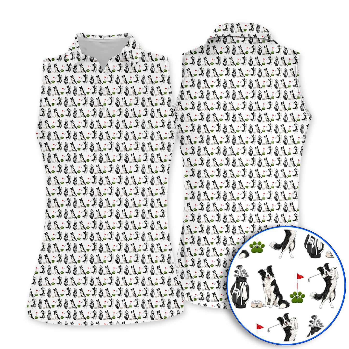 Border Collie Golf Polos, Border Collie Pattern Golf Shirt for Dog Lovers, Funny Golf Gift for Golfer