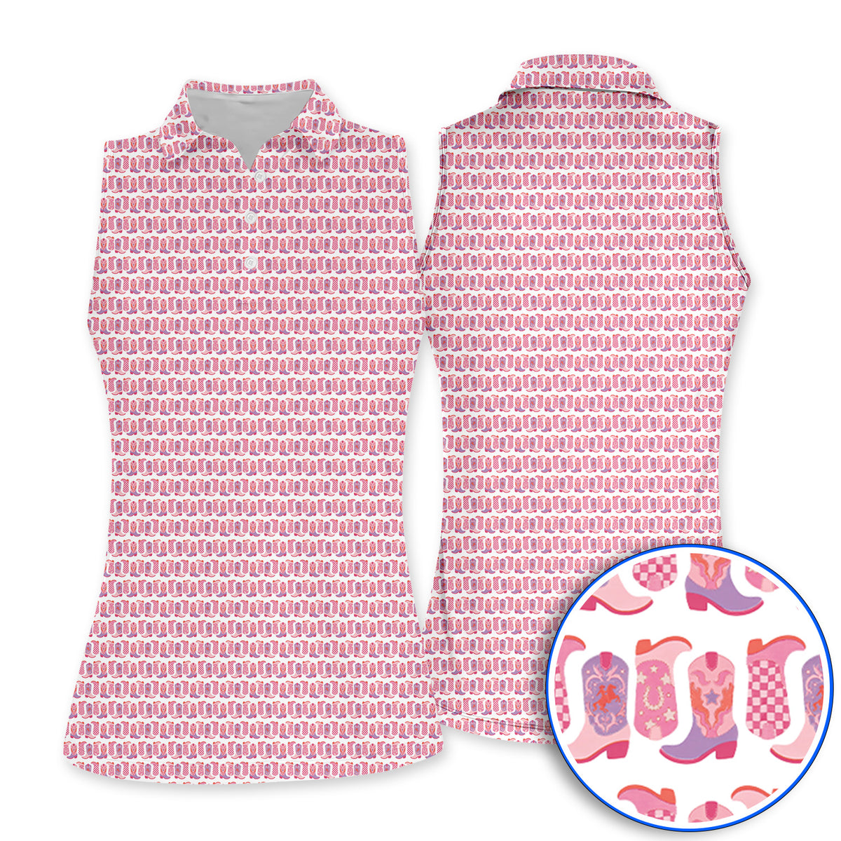 Pink Cowgirl Golf Polos, Western Cowboy Boots Pattern Golf Shirt, Crazy Golf Gift For Golfers