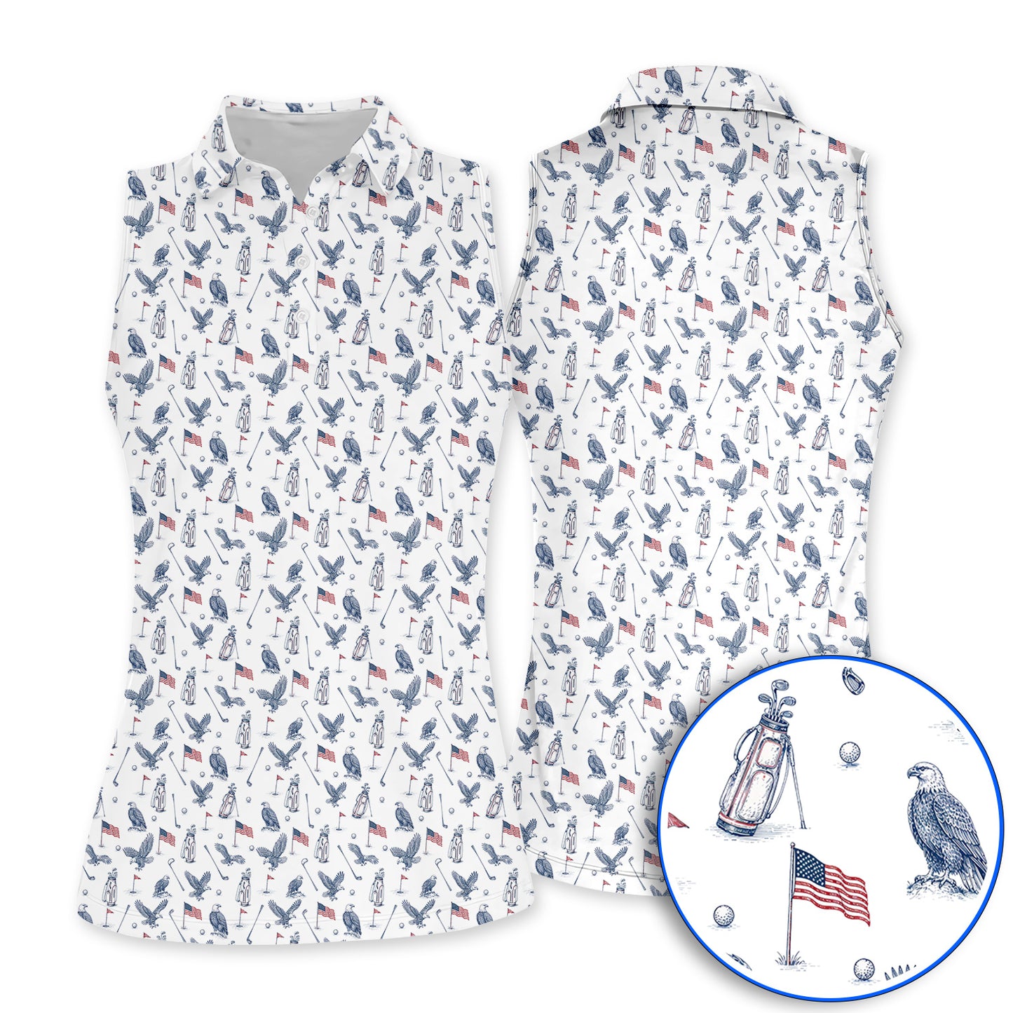 Patriotic Eagle Golf Polos, American Flag Pattern Golf Shirt, USA Independence Golf Apparel