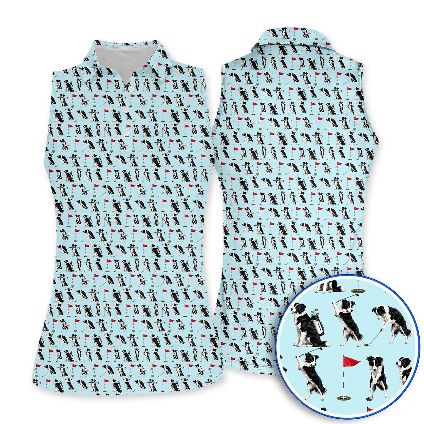 Border Collie Golf Polos, Border Collie Pattern Golf Shirt for Golfer, Funny Golf GIft For Golfer