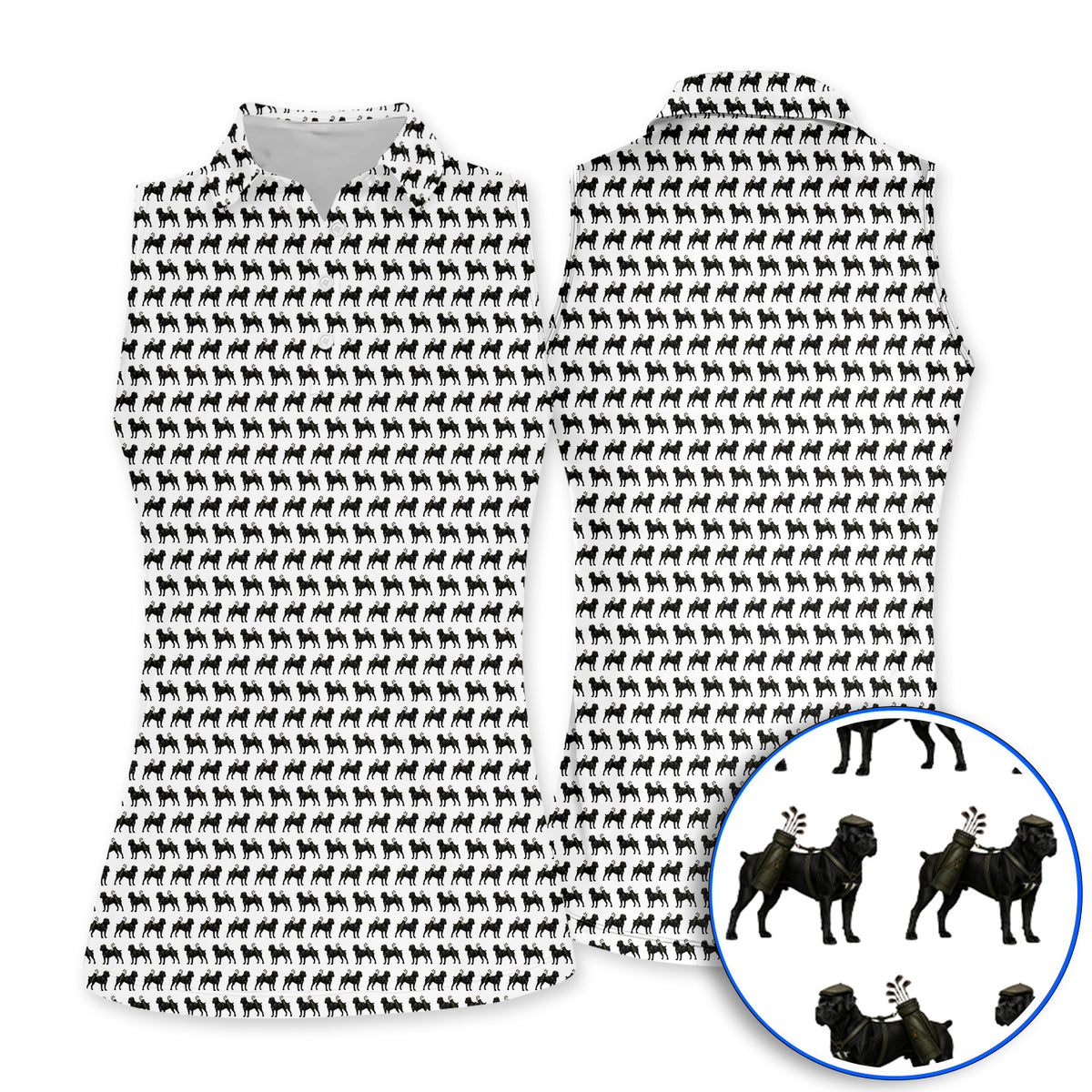 Cane Corso Pattern Golf Polos, Black Cane Corso Golf Shirt for Dog Lovers, Crazy Golf Gift for Golfers