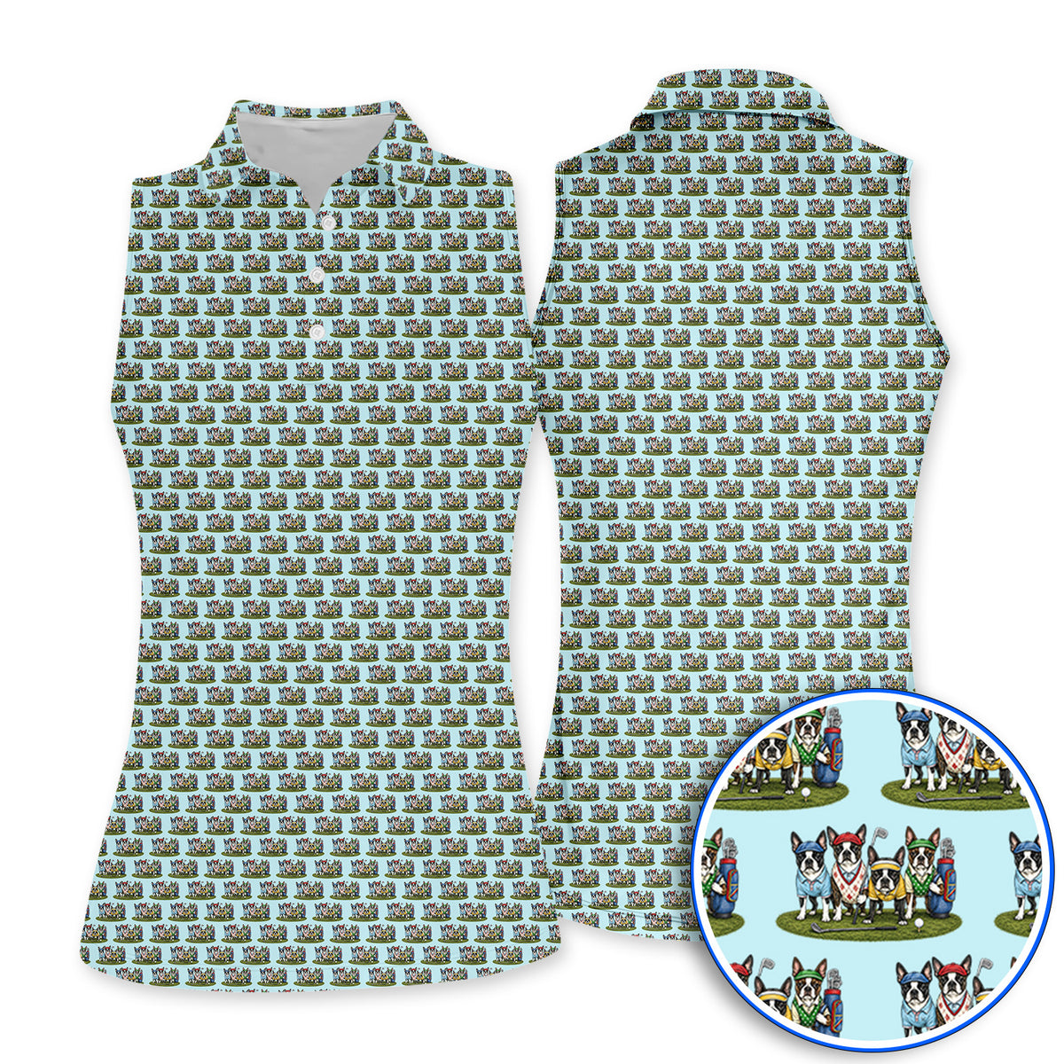 Boston Terrier Golf Pattern Polos, Funny Golfing Boston Terrier Shirt, Dog Lover Golf Gift