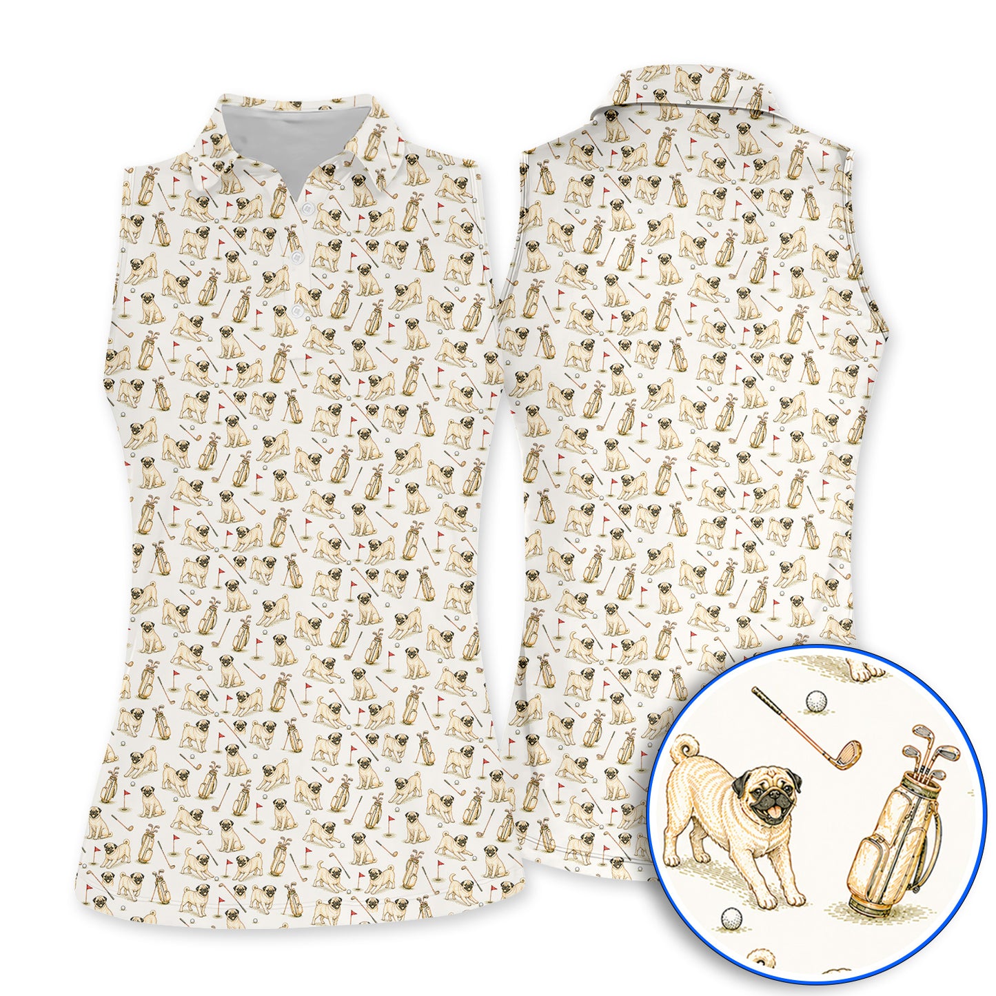 Funny Pug Golf Shirt, Pug Pattern Golf Polos, Crazy Golf Gift For Golfer