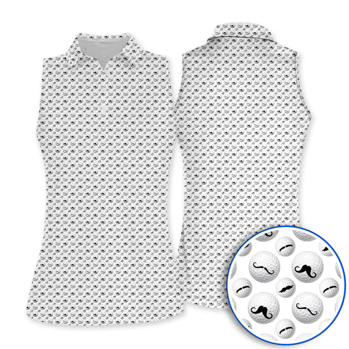 Mustache Golf Ball Polos, Funny Movember Golf Pattern Shirt, Gift for Golfers