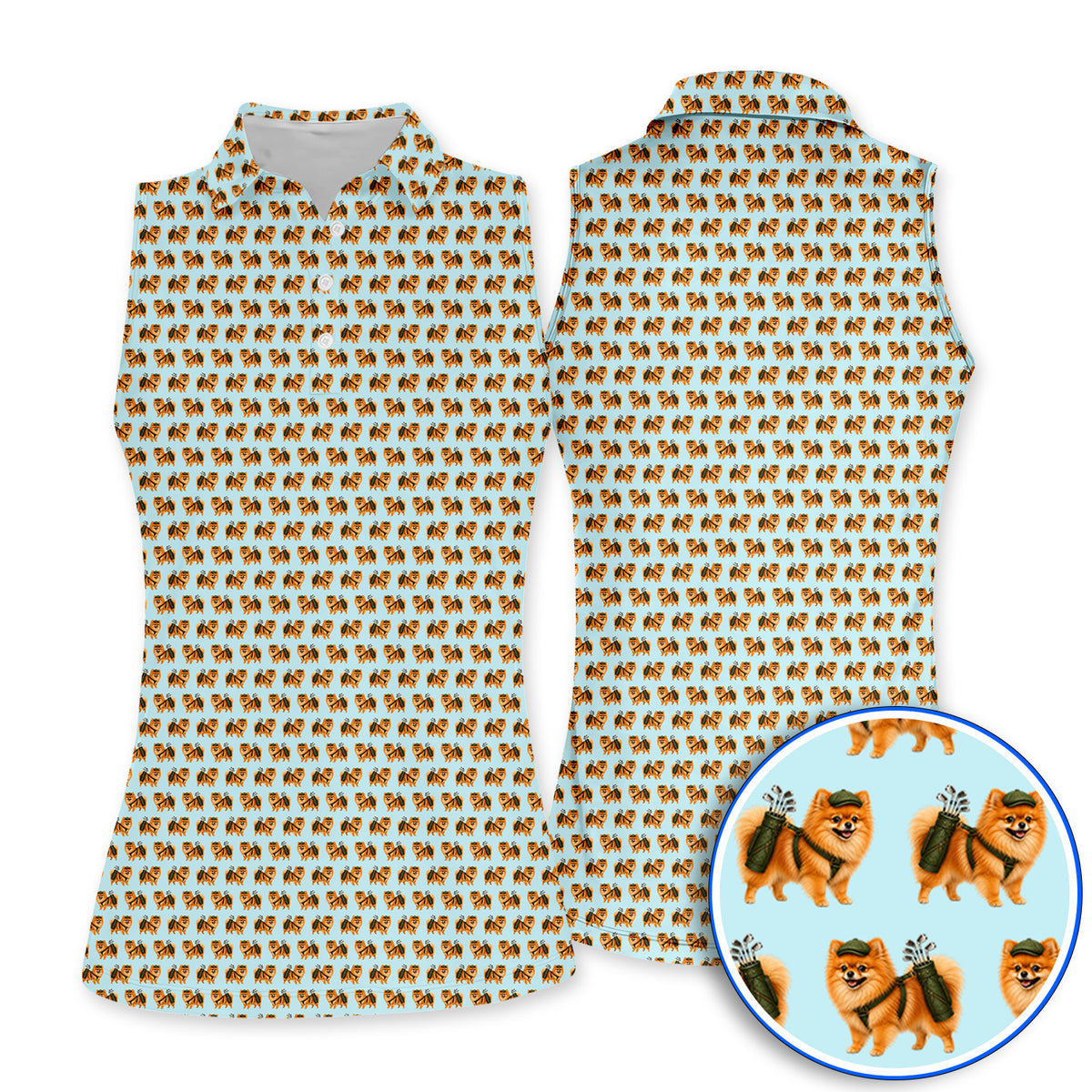 Golden Pomeranian Pattern Golf Polos, Cute Pomeranian Dog Golf Shirt, Funny Golf Gift For Golfer