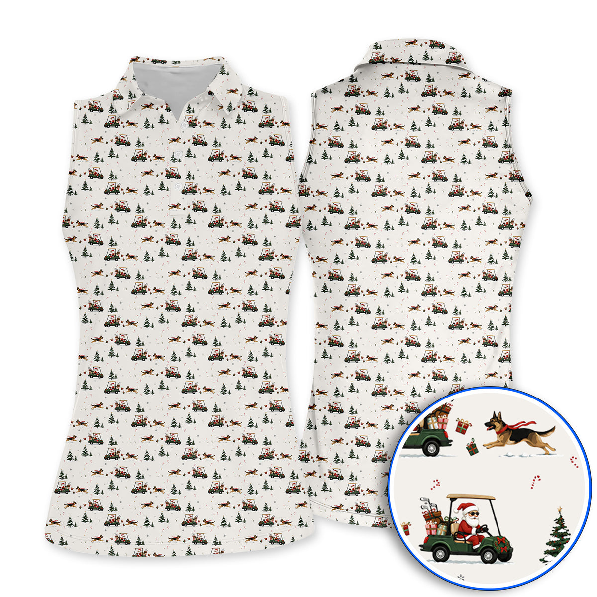 German Shepherd Pattern Golf Polos, German Christmas Golf Cart Shirt, Festive Golf Gift for Dog Lovers