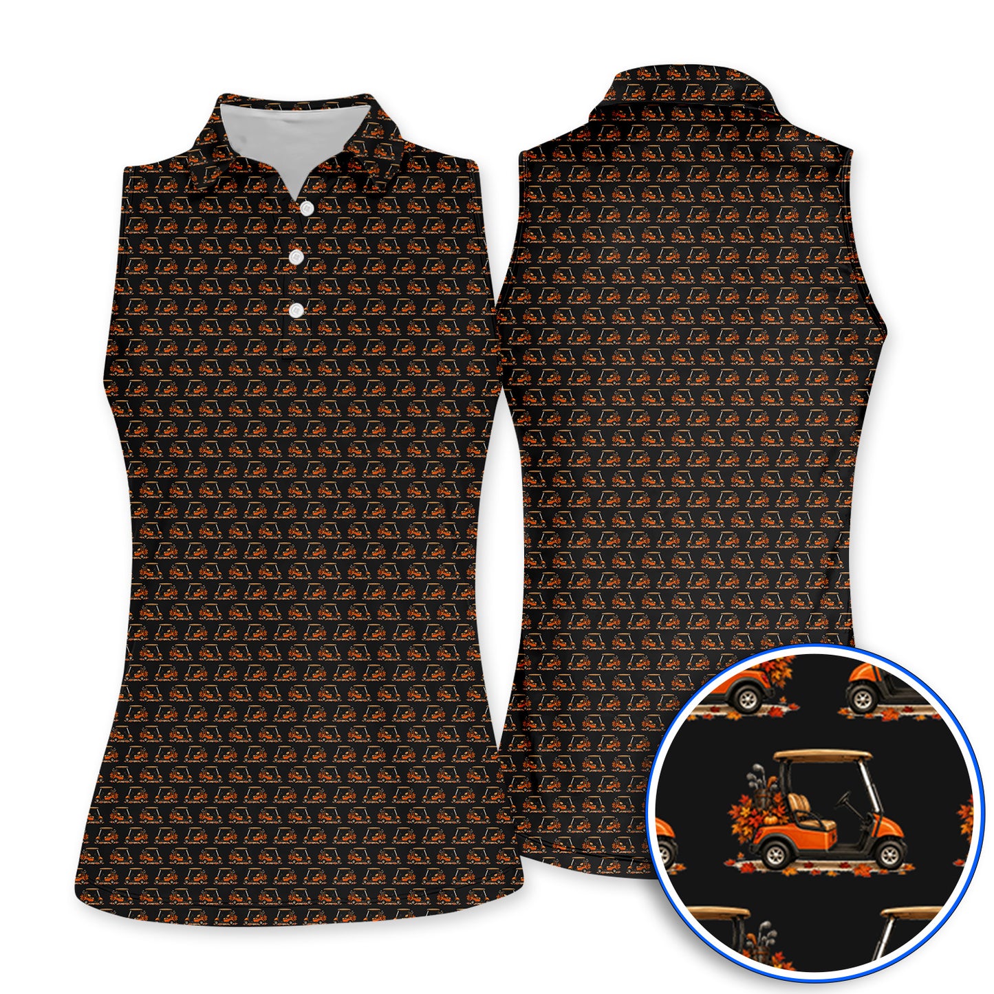 Fall Pattern Golf Shirt, Autumn Golf Cart Polos, Funny Golf Gift For Golfer