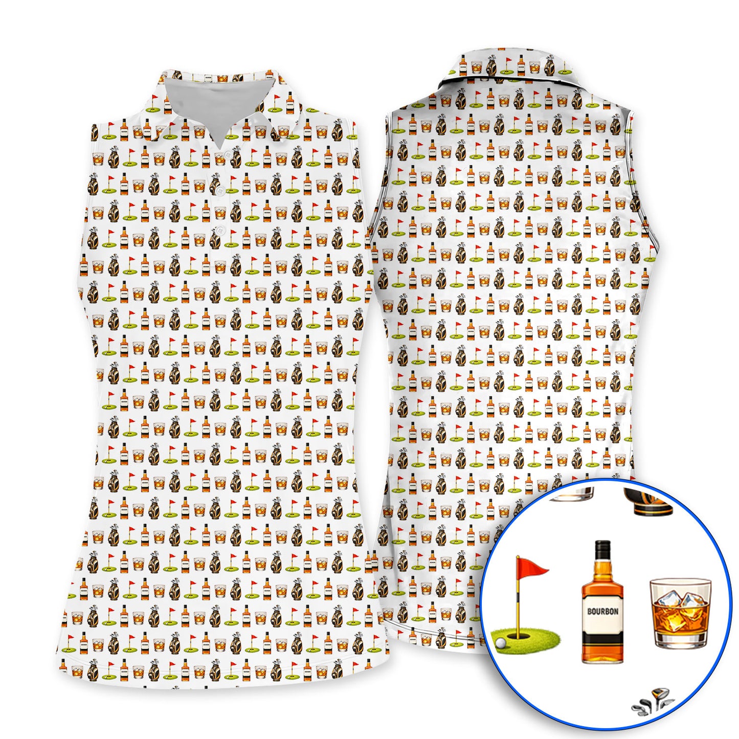 Bourbon Pattern Golf Shirt, Funny Golf Polos For Golfer, Golfer Whiskey Shirt For Men