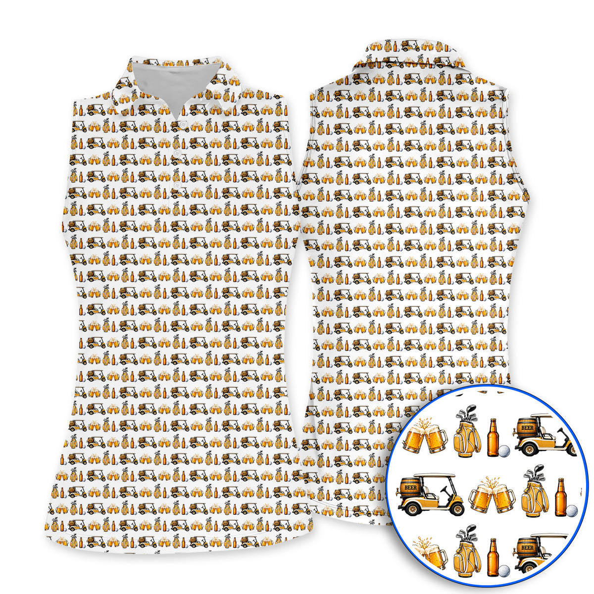 Golf & Beer Shirt, Funny Beer Golf Cart Pattern Golf Polos, Beer Golf Gift For Golfers