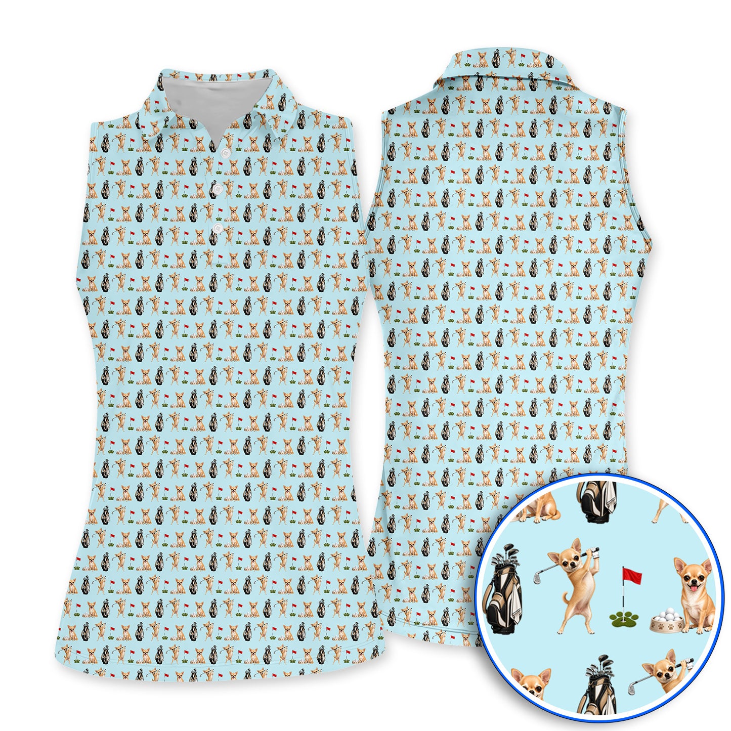 Chihuahua Golf Shirt, Cute Chihuahua Golf Pattern Polos for Dog Lovers, Funny Golf Gift For Golfer
