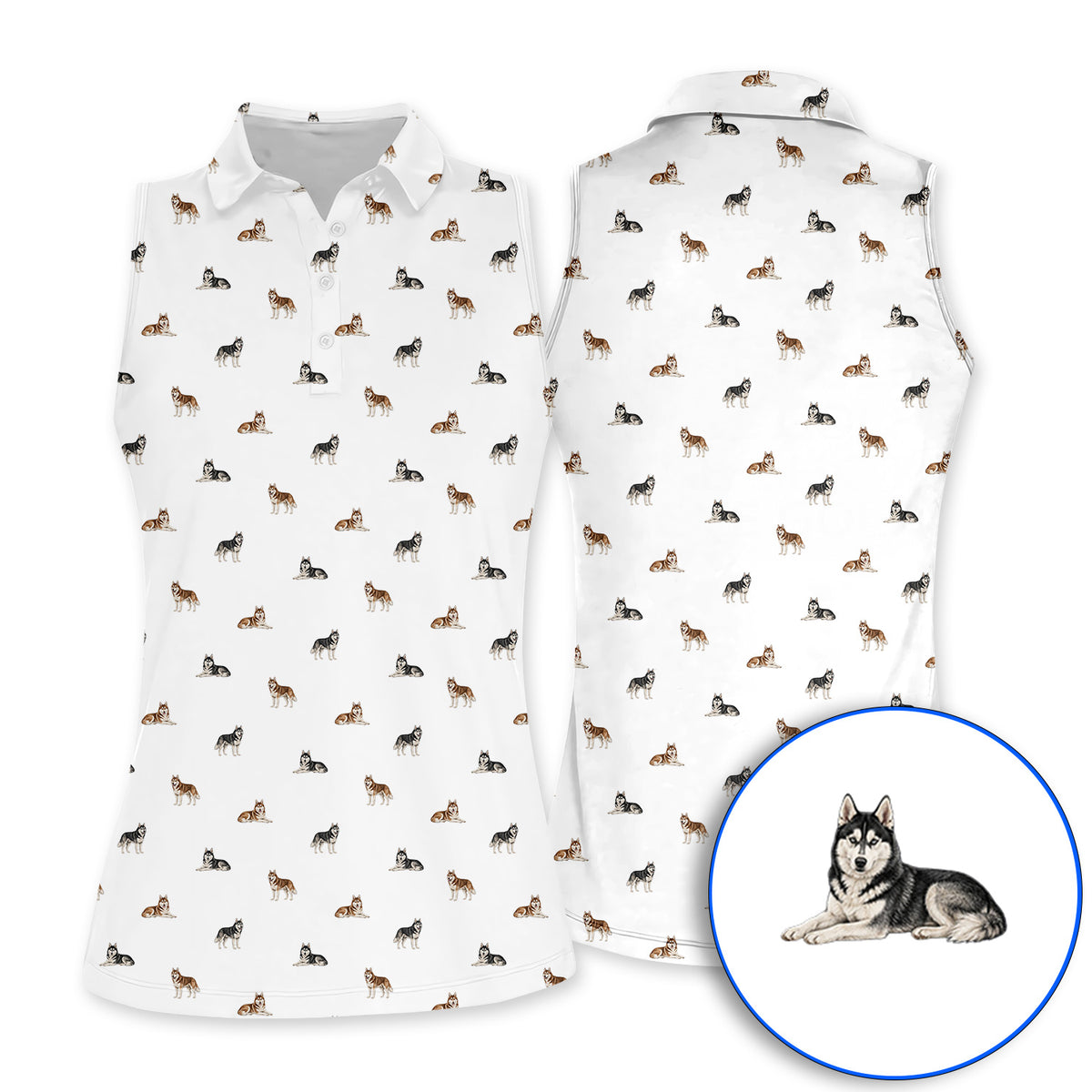 Funny Husky Sibir Golf Polos, Husky Pattern Golf Shirt For Golfer, Golf Gift For Dog Lover
