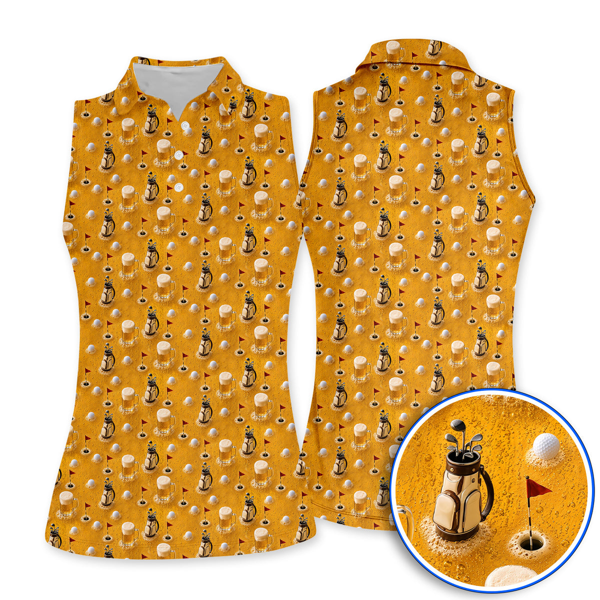 Crazy Golf And Beer Pattern Polos, Beer Lover Golf Shirt, Golf Gift For Golfer