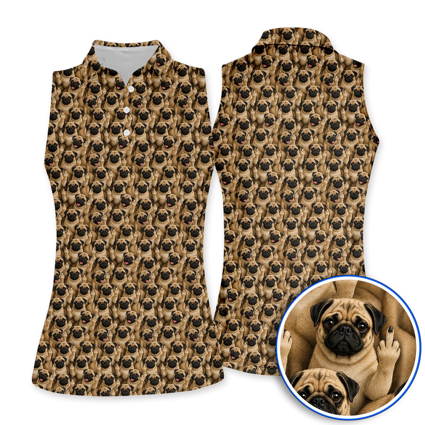 Crazy Pug Golf Shirt, Pug Pattern Golf Polos, Dog Lover Golf Gift