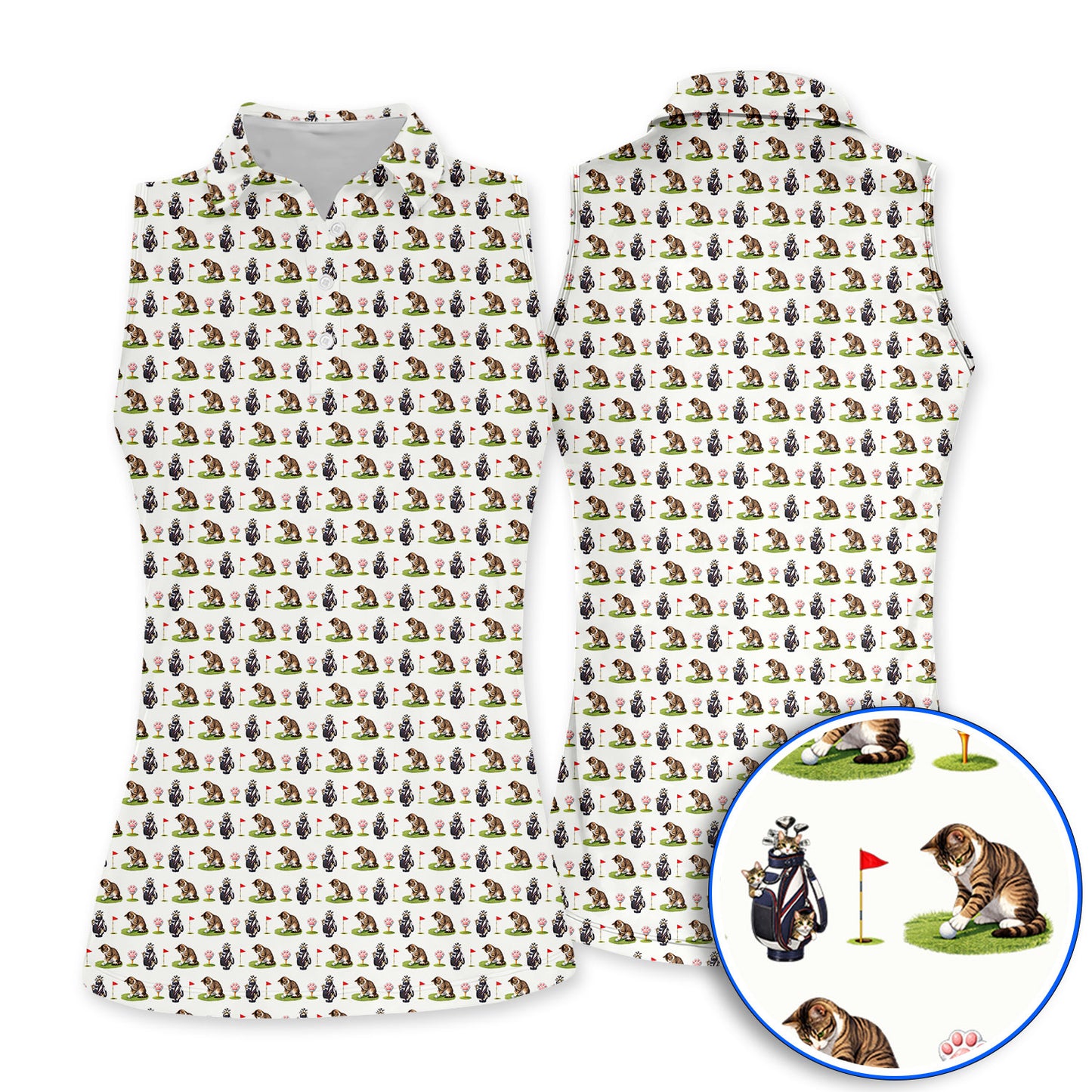 Cute Cat Pattern Golf Shirt, Funny Cats Golf Polos, Golf Gift For Golfer And Cat Lover