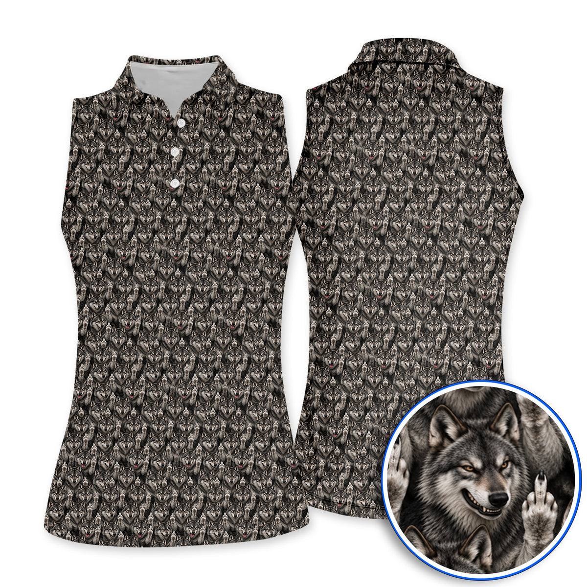 Crazy Wolf Golf Polos, Wolf Golf Pattern Shirt, Golf Gift for Golfers