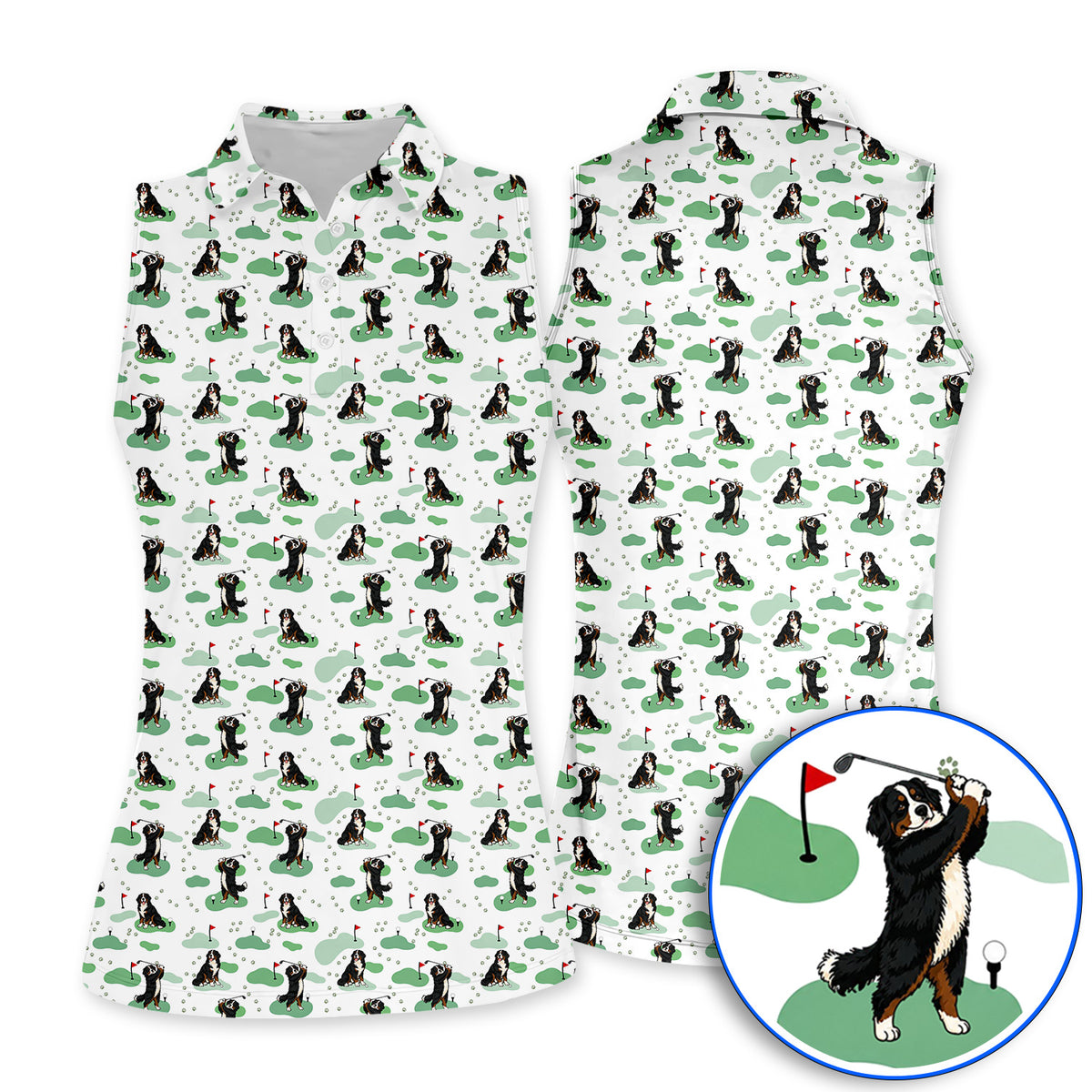 Bernese Mountain Pattern Golf Polos, Bernese Mountain Golf Shirt Fot Golfer, Funny Dog Golf Gift