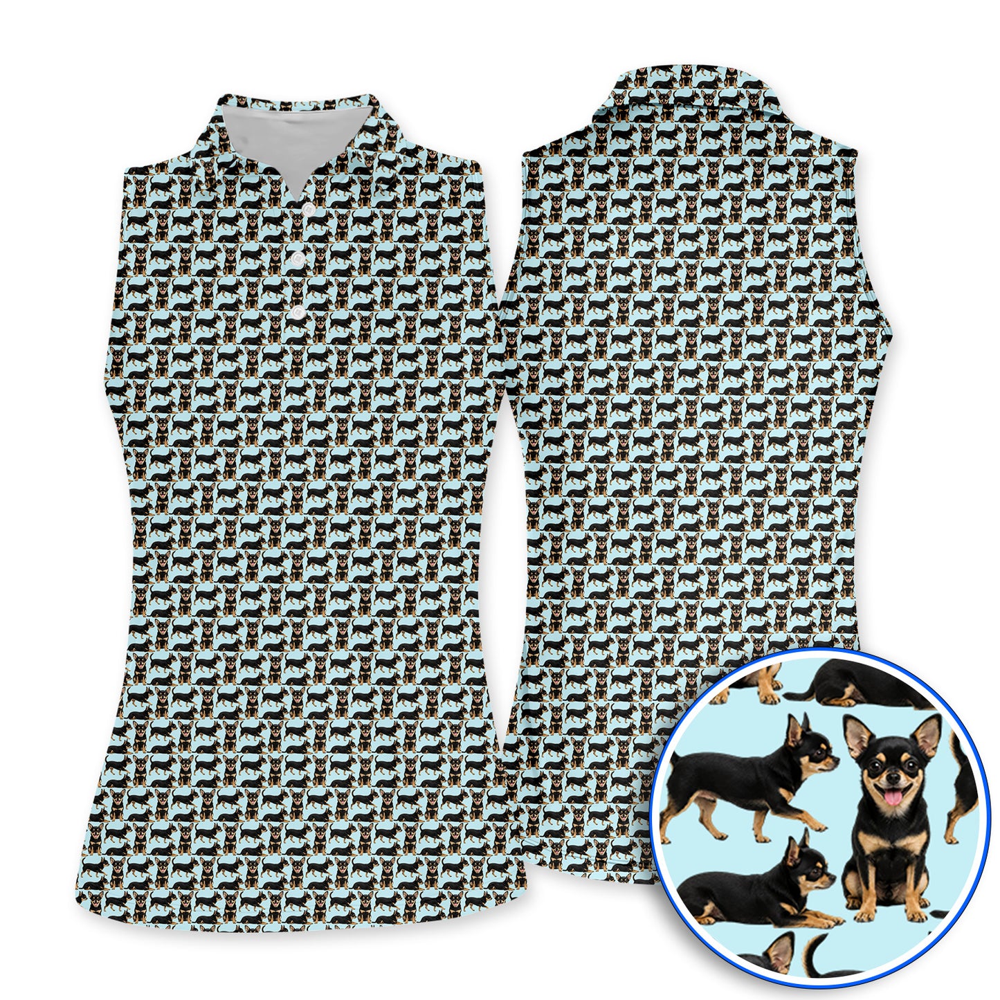 Funny Black Chihuahua Golf Shirt, Cute Chihuahua Golf Pattern Polos, Dog Lovers Golf Gift For Golfer