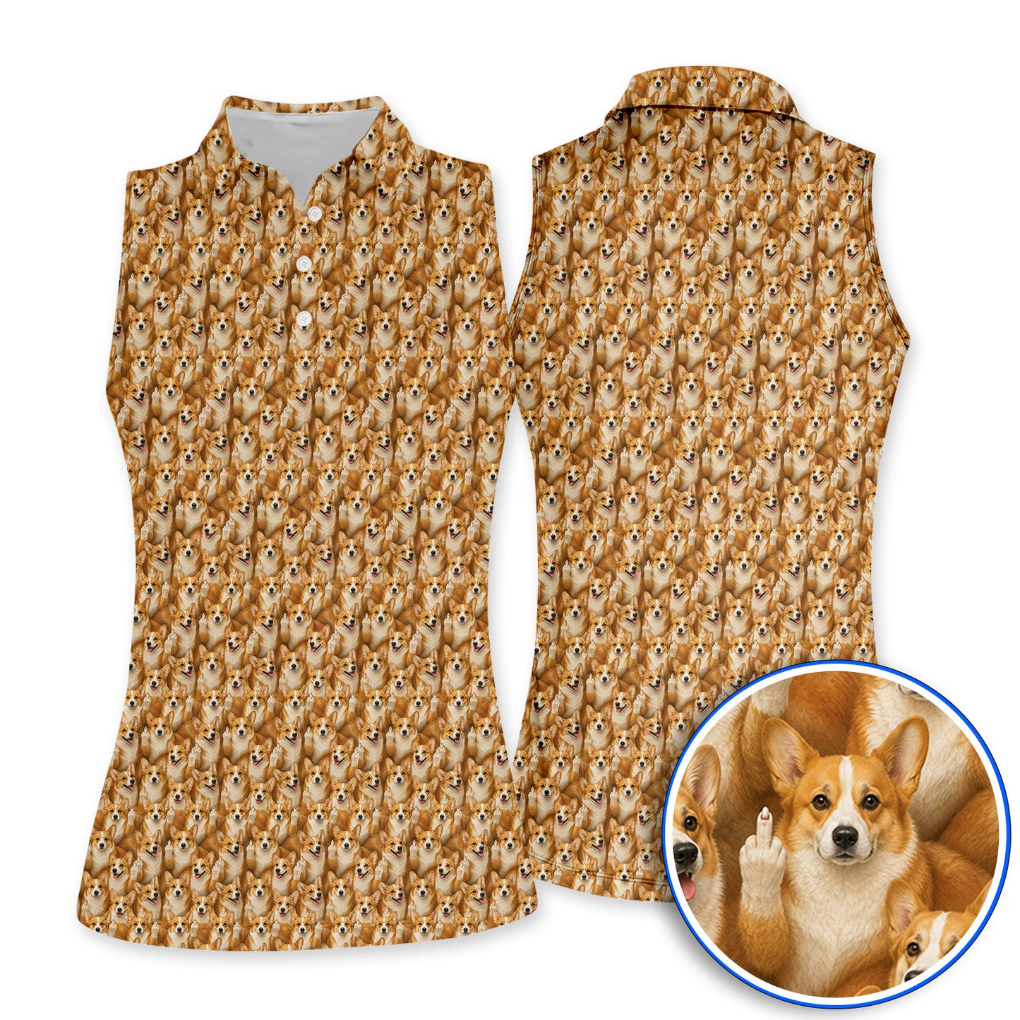 Crazy Corgi Golf Polos, Corgi Pattern Golf Shirt, Golf Gift For Golfer