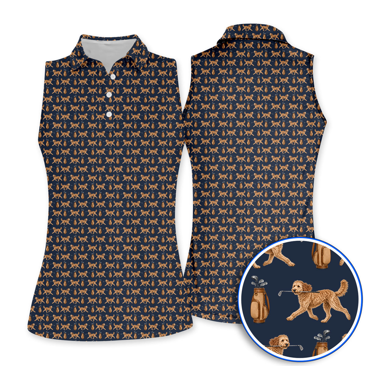 Goldendoodle Golf Shirt, Doodle Dog Pattern Golf Polos, Funny Golf Gift For Dog Lovers