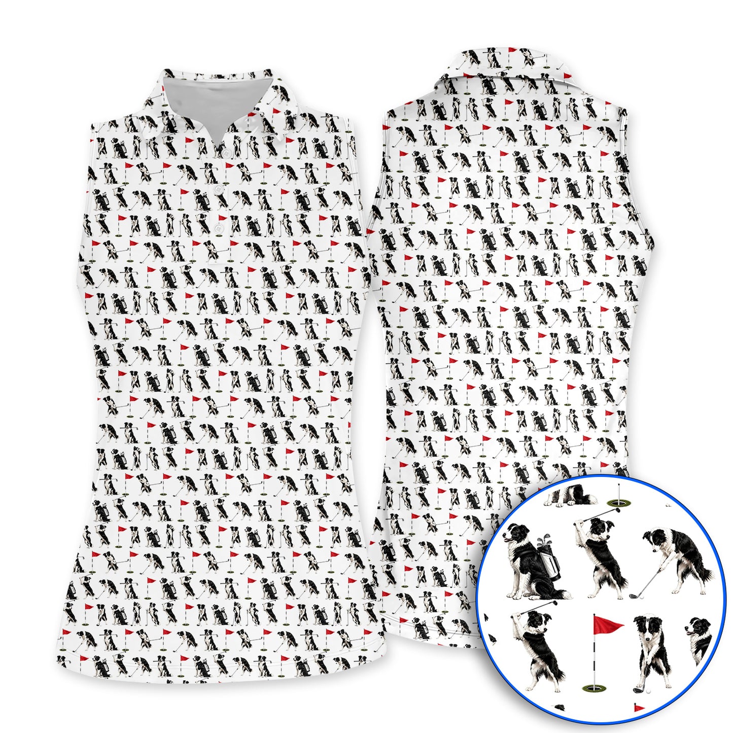 Border Collie Golf Polos, Border Collie Pattern Golf Shirt for Golfer, Funny Golf GIft For Golfer