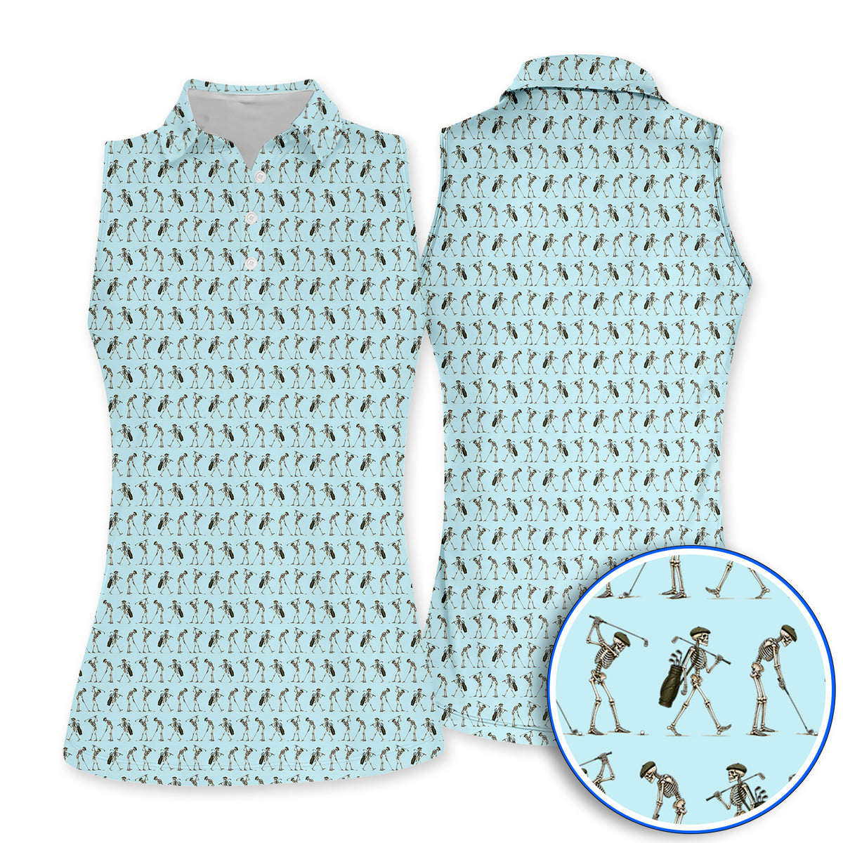 Skeleton Golf Polos, Vintage Skeleton Golf Pattern Shirt, Crazy Golf Gift For Golfer