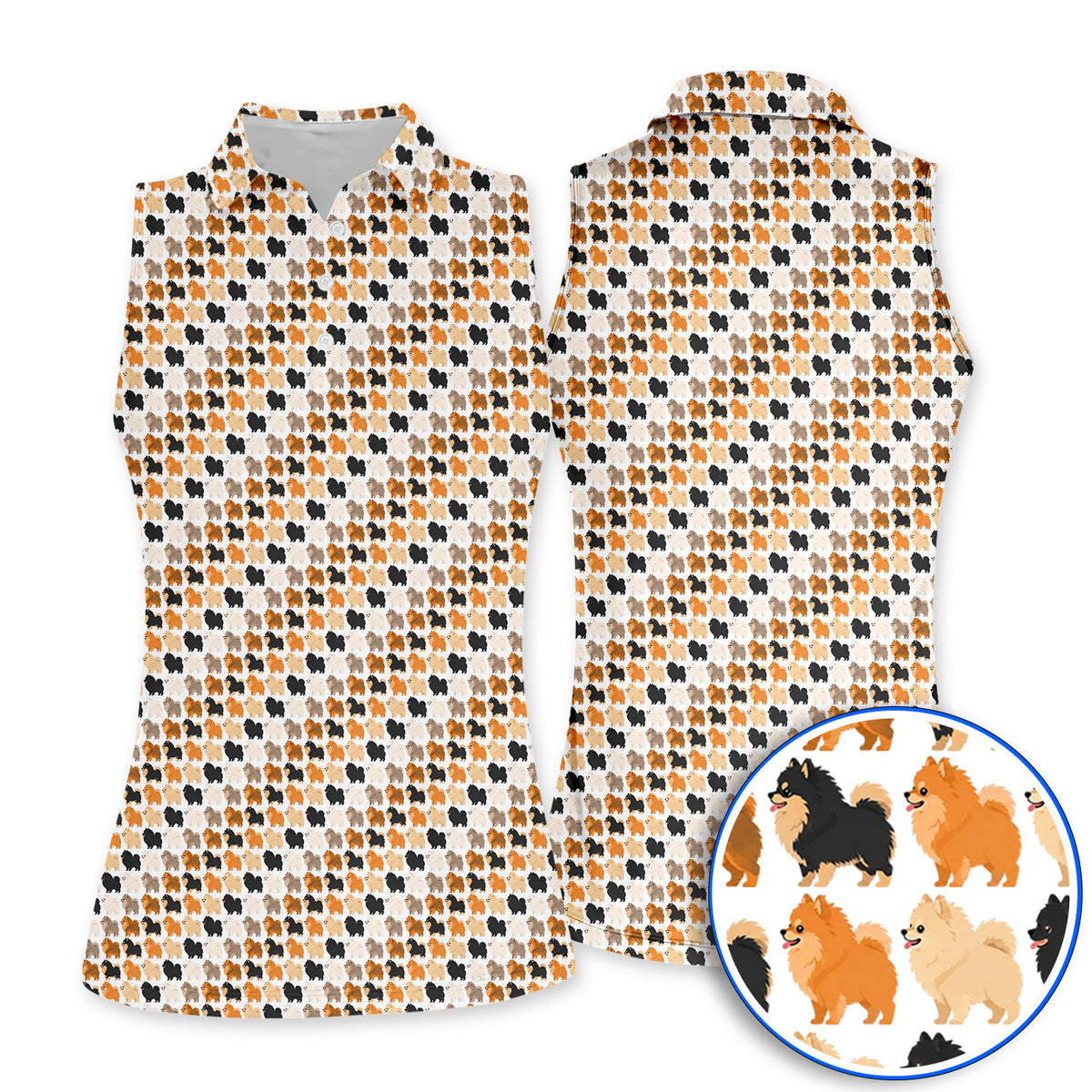 Cute Pomeranian Pattern Golf Shirt, Pomeranian Dog Golf Polos, Funny Golf Gift For Golfer