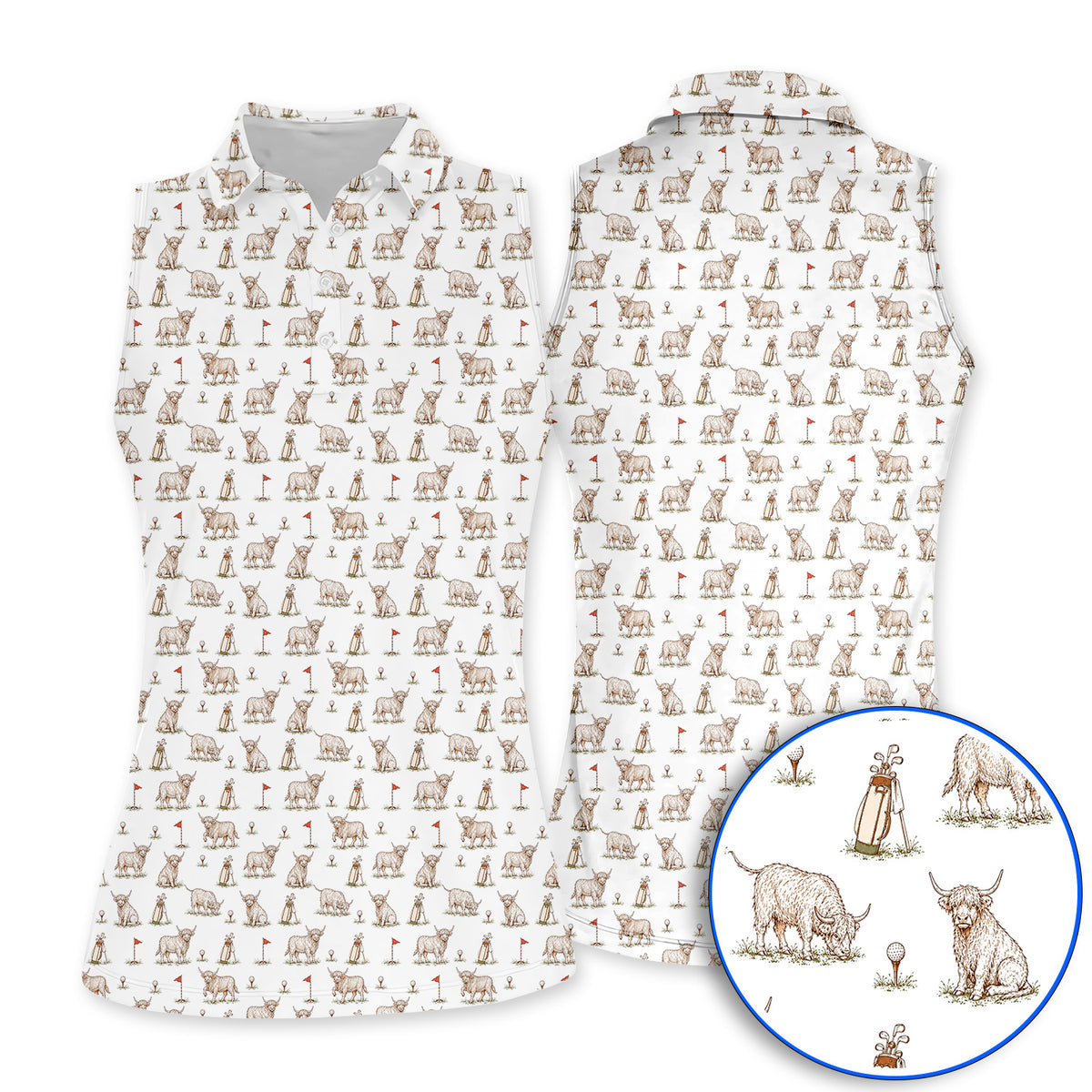 Highland Cow Golf Shirt, Highland Cow Pattern Golf Polos, Funny Golf Gift For Golfer