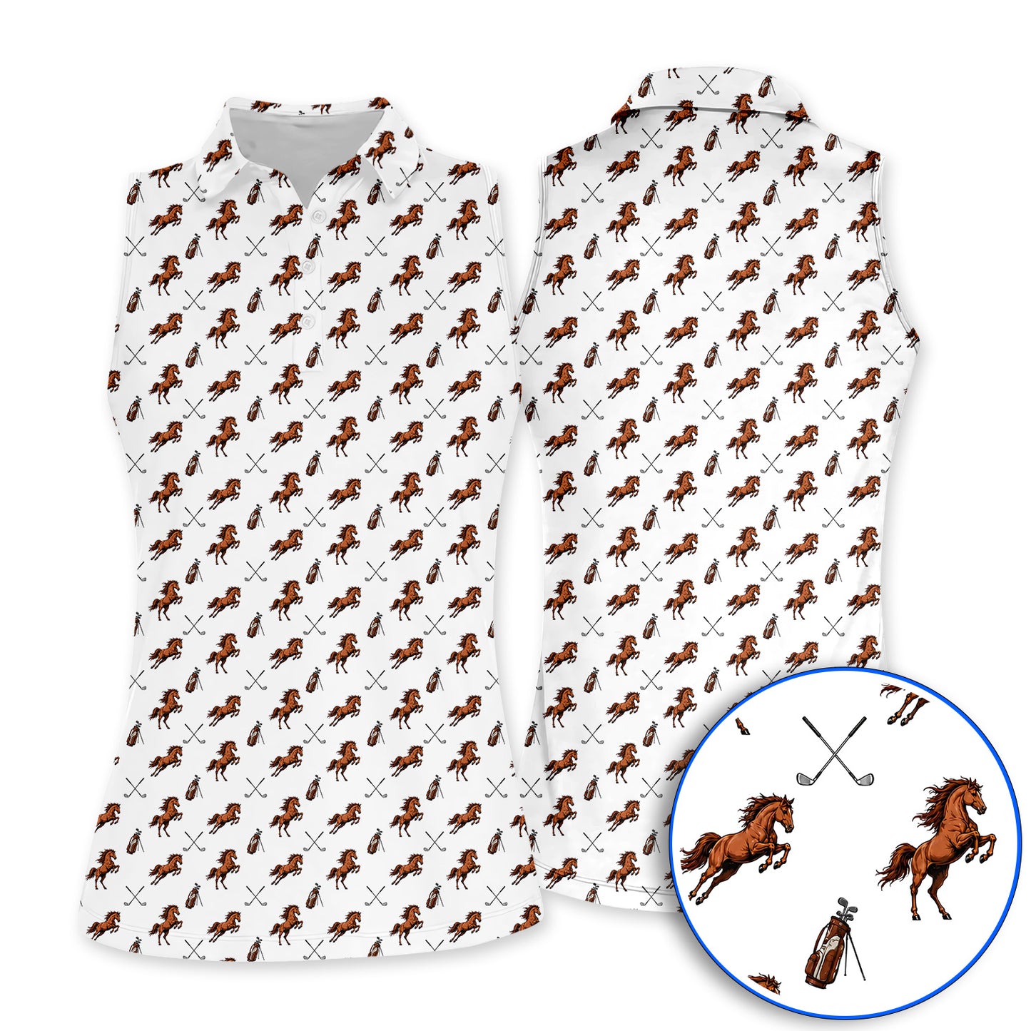 American Quarter Horse Golf Polos, Horse Pattern Golf Shirt for Equestrian Lovers, Western Horse Golf Gift for Golfers