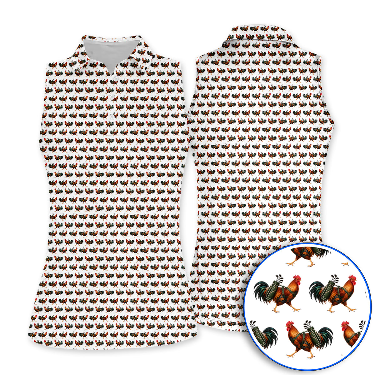 Rooster Pattern Golf Polos, Rooster Golf Shirt For Chicken Lovers, Golf Gift For Golfer