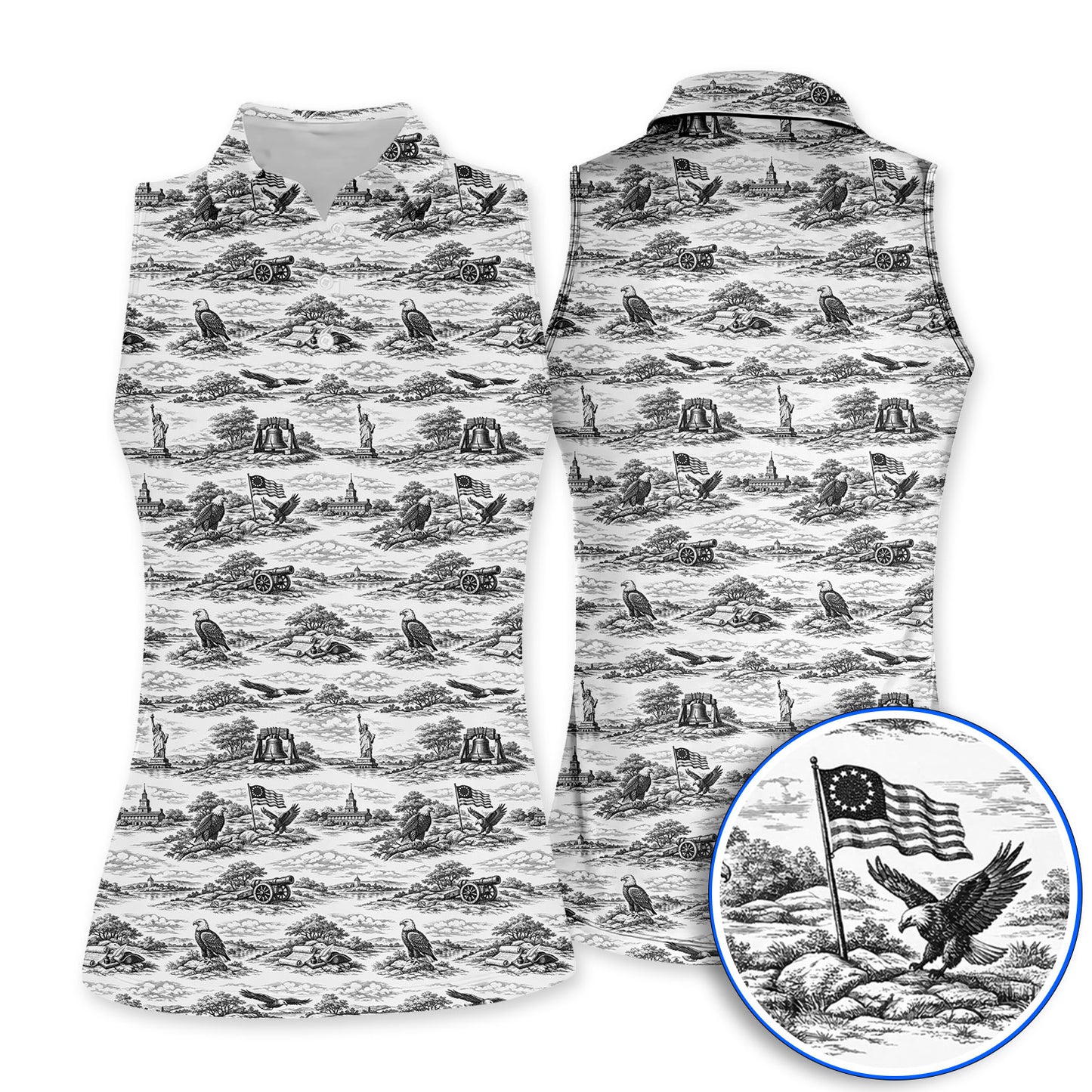America 250th Patriotic Golf Polos, USA Toile De Jouy Pattern Golf Shirt For Golfer, Crazy Golf Shirt