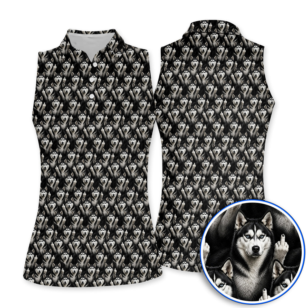 Crazy Husky Sibir Golf Polos, Husky Pattern Golf Shirt For Dog Lover, Golf Gift For Golfer