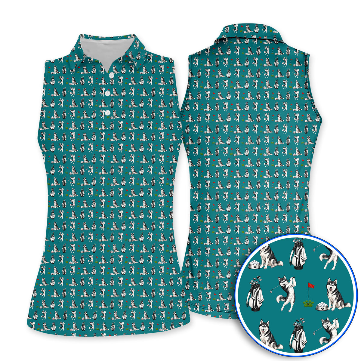 Funny Husky Golf Polos, Husky Sibir Pattern Golf Shirt For Dog Lover, Golf Gift For Golfer