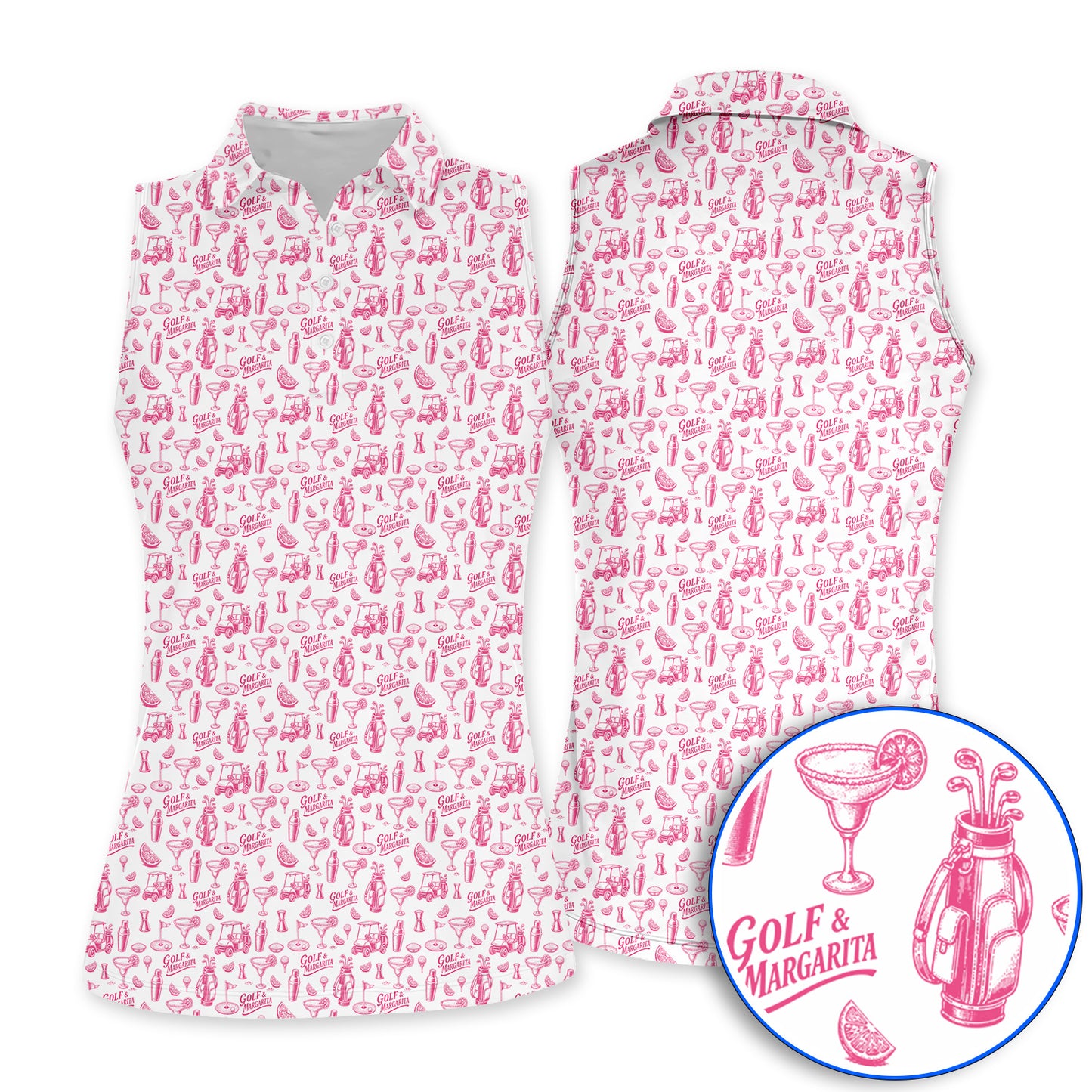 Golf & Margarita Pattern Golf Polos , Margarita Lover Golf Shirt, Funny Golf Gift For Golfer
