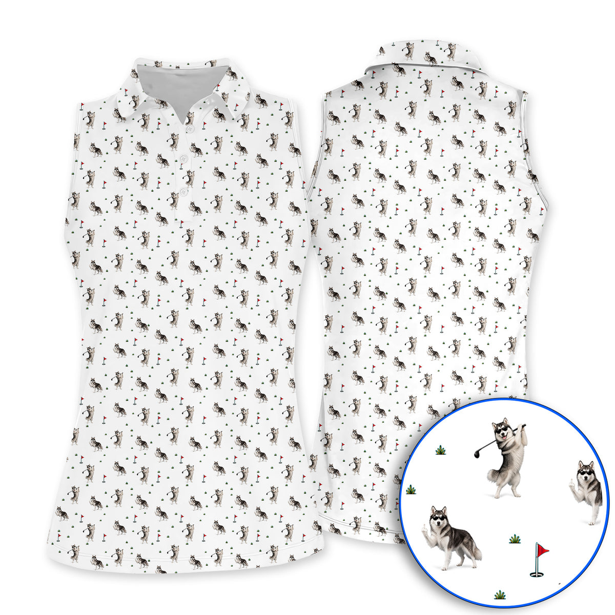Husky Sibir Golf Polos, Husky Pattern Golf Shirt For Golfer, Funny Golf Gift For Dog Lover