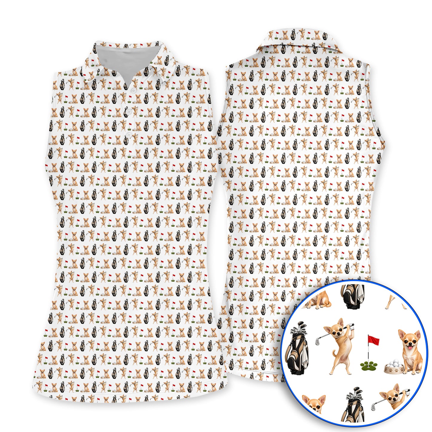 Chihuahua Golf Shirt, Cute Chihuahua Golf Pattern Polos for Dog Lovers, Funny Golf Gift For Golfer